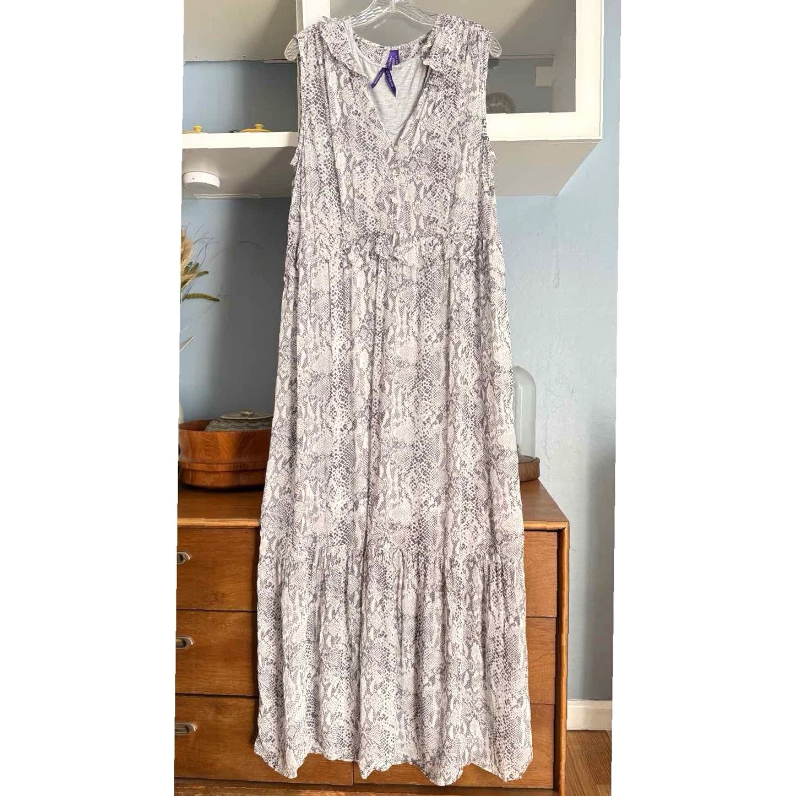 Vintage Seraphine Maternity Snake Print Ruffle Tiered Maxi Dress Layered US 12 Size XL / US 12-14 / IT 48-50 - 4 Thumbnail