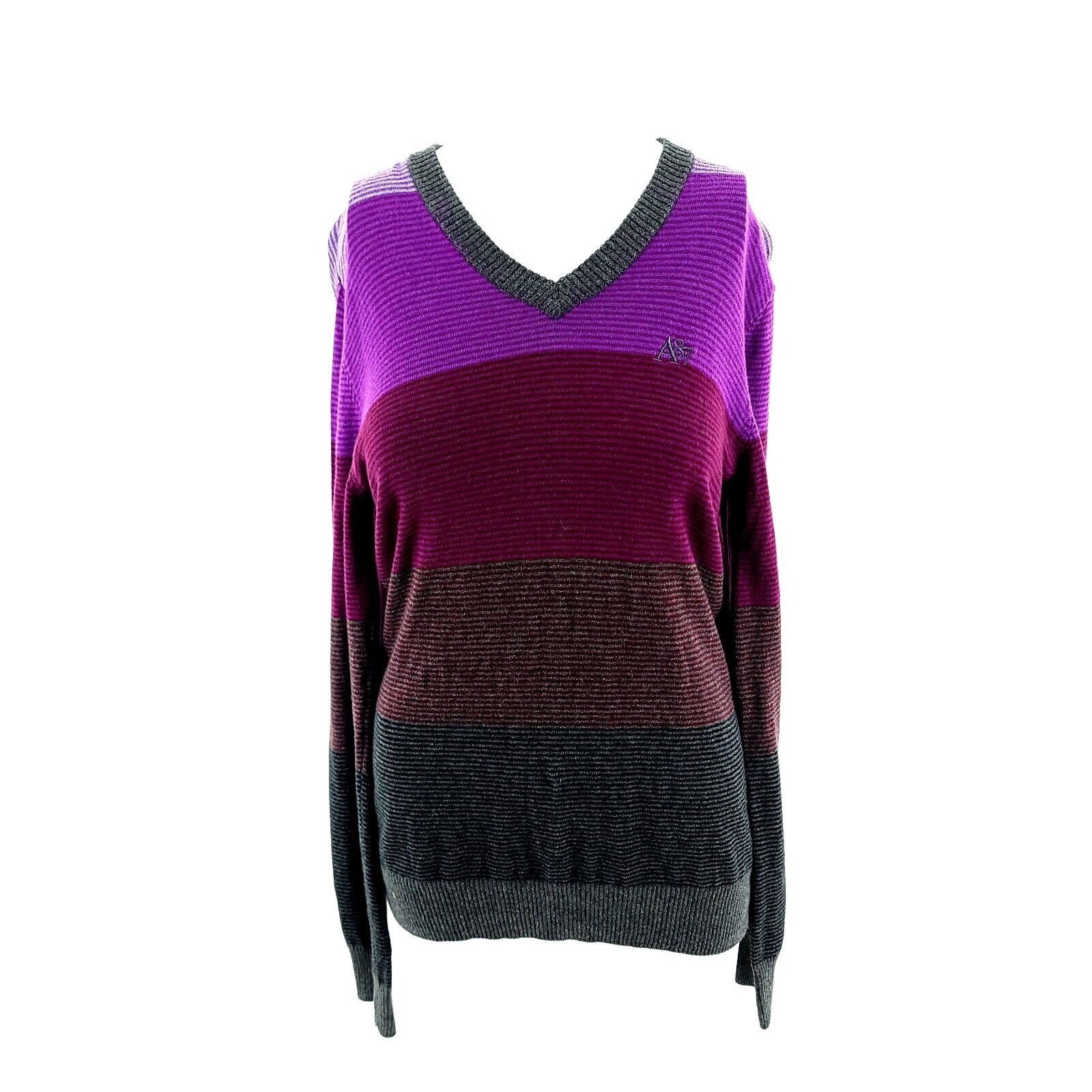 Aeropostale Aeropostale Small Purple Striped Red Gray Sweater V Neck Cot Size S / US 4 / IT 40 - 1 Thumbnail