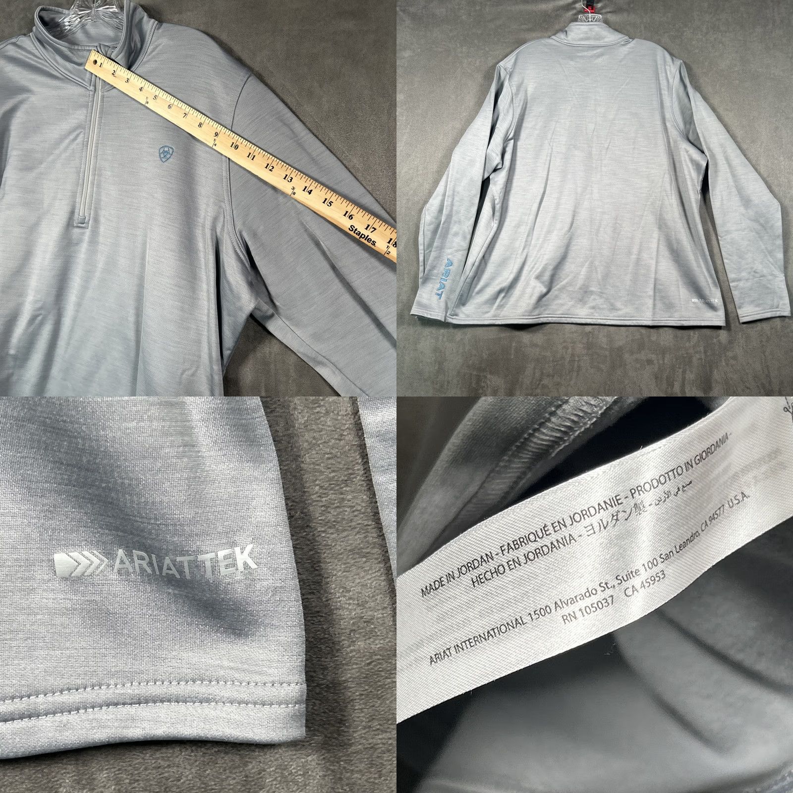 Ariat Ariat Tek Sweatshirt Mens XXL Gray Quarter Zip Pullover Performance Stretch Size US XXL / EU 58 / 5 - 8 Thumbnail