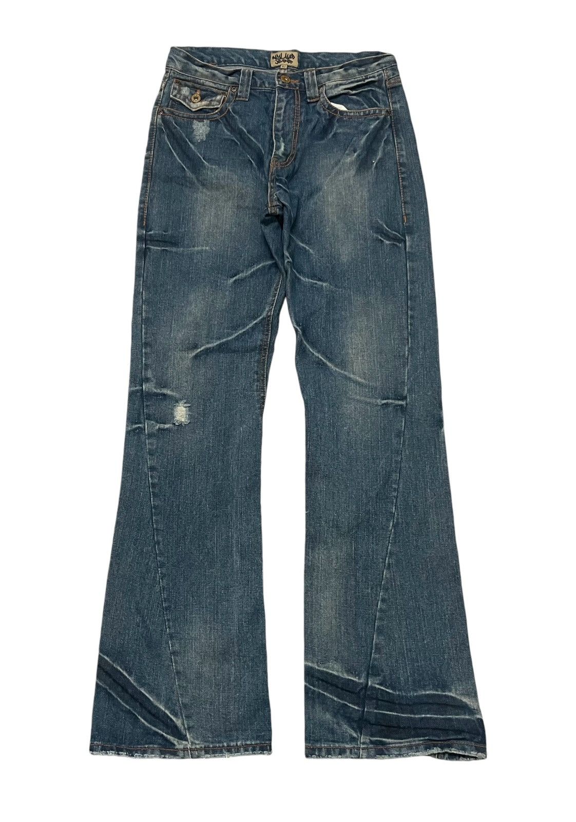 If Six Was Nine 2000s NYLUS FLARE JEANS WASHABLE DENIM RARE DESIGN Size US 30 / EU 46 - 2 Thumbnail