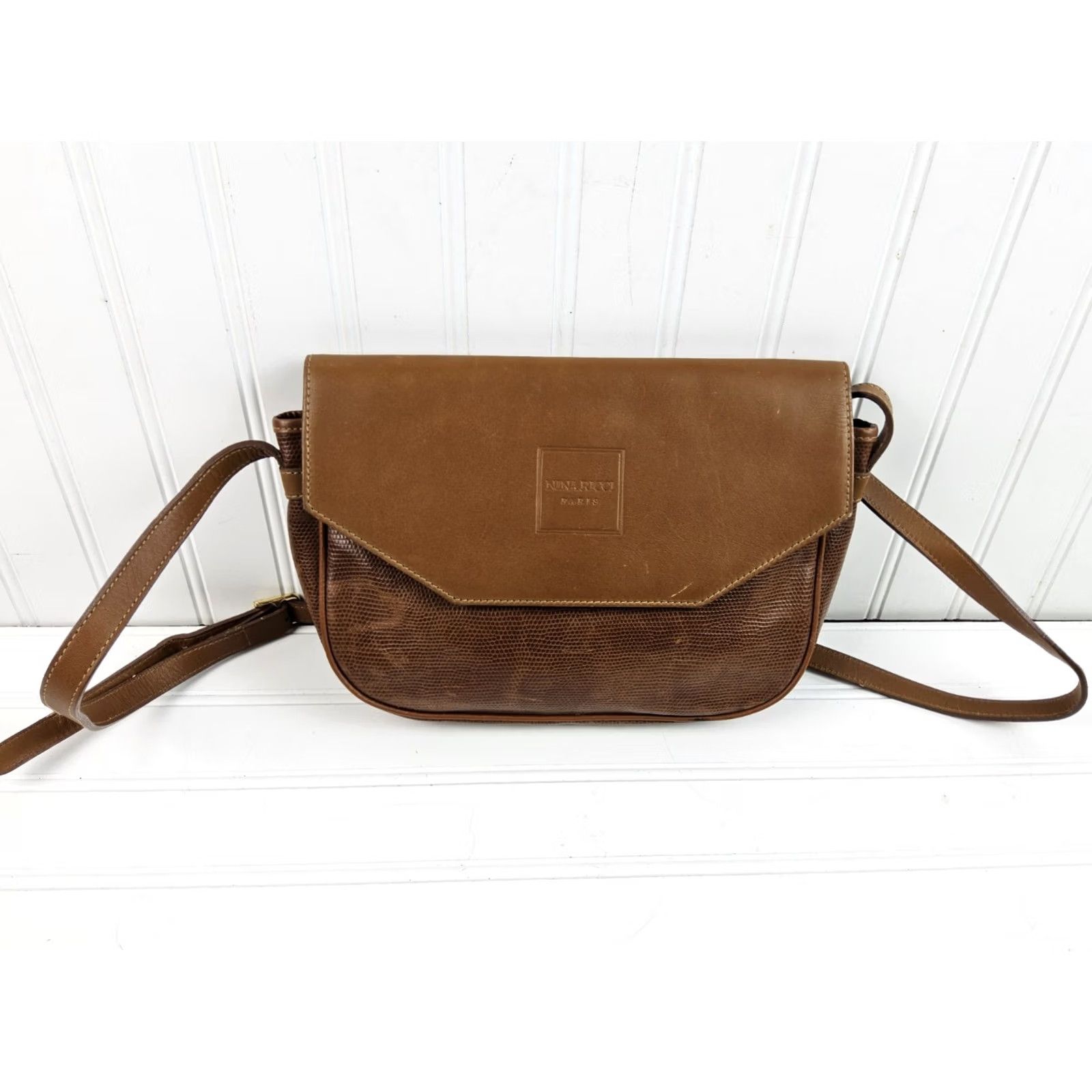 Vintage VINTAGE Nina Ricci Paris Snake Leather Shoulder Handbag Purse Womens Brown Leather Shoulder Bag 10x7.5x2 Size ONE SIZE - 2 Thumbnail