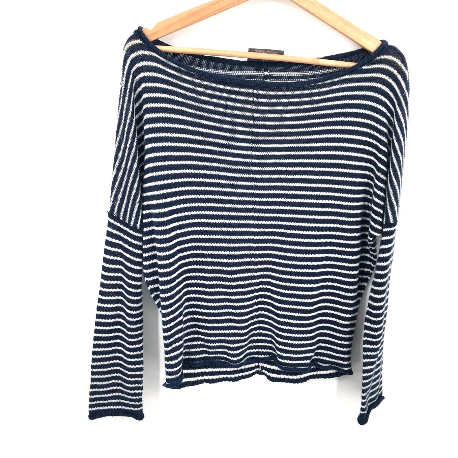 image of Wooden Ships Anthropologie Boat Neck Rolled Cuff Sweater Nautical Blue Stripe Xs in White, Women's