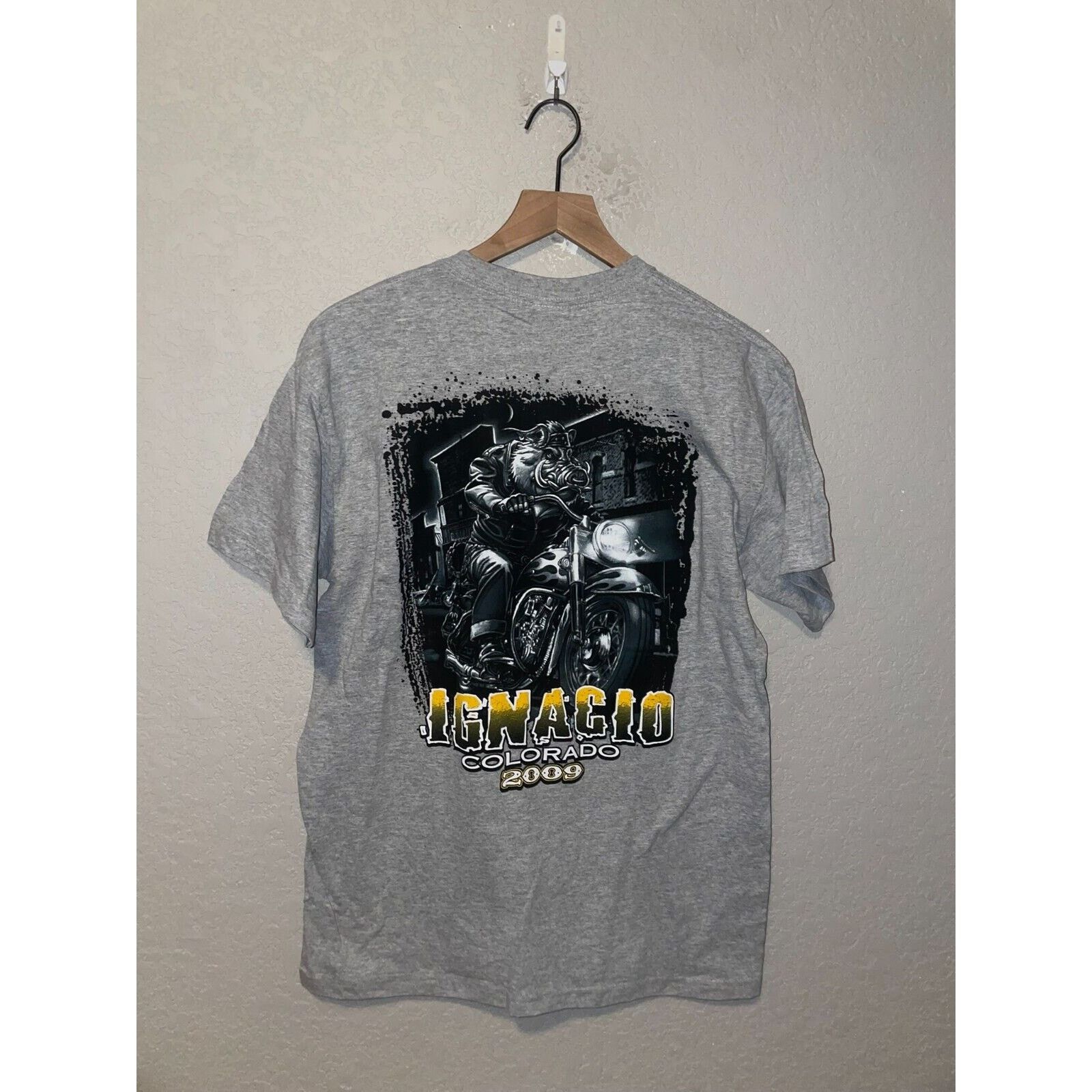 Gildan Ignacio CO Colorado Hog Biker Graphic M Gray Tee 2000s Size US M / EU 48-50 / 2 - 1 Thumbnail