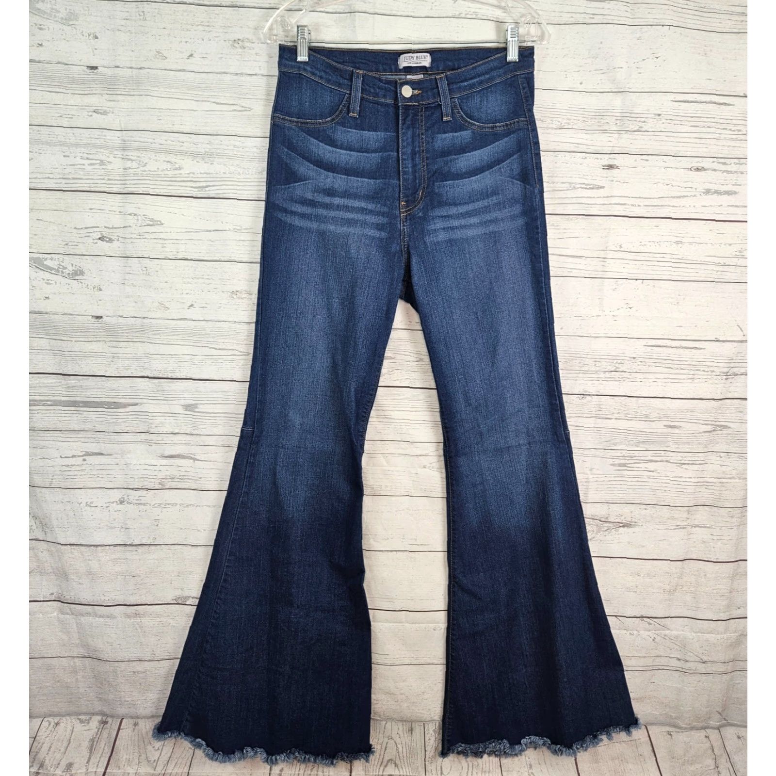Vintage Judy Blue Womens Memphis Hi Waist Flare Jeans Sz 13 Blue Raw Hem Size 34" / US 12 / IT 48 - 2 Thumbnail