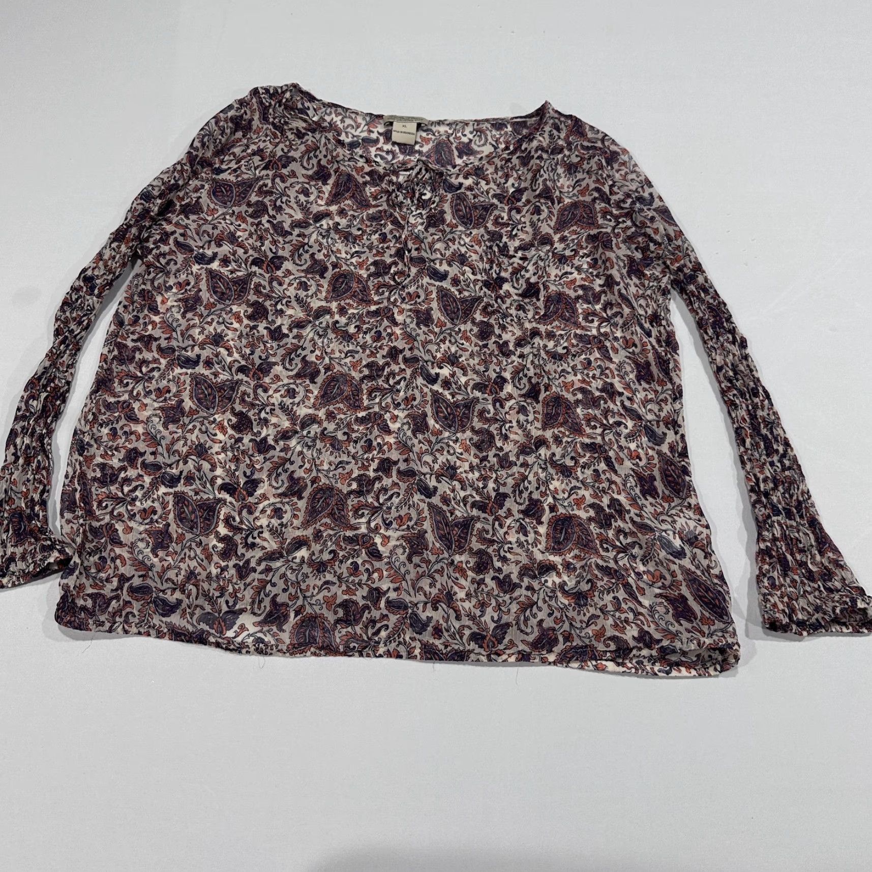 Lucky Brand Lucky Brand Blouse Womens XL Purple White Paisley Bell Sleeve Rayon Lightweight Boho Prairie Hippie Womens XL Bell Sleeve Lightweight Size XL / US 12-14 / IT 48-50 - 2 Thumbnail