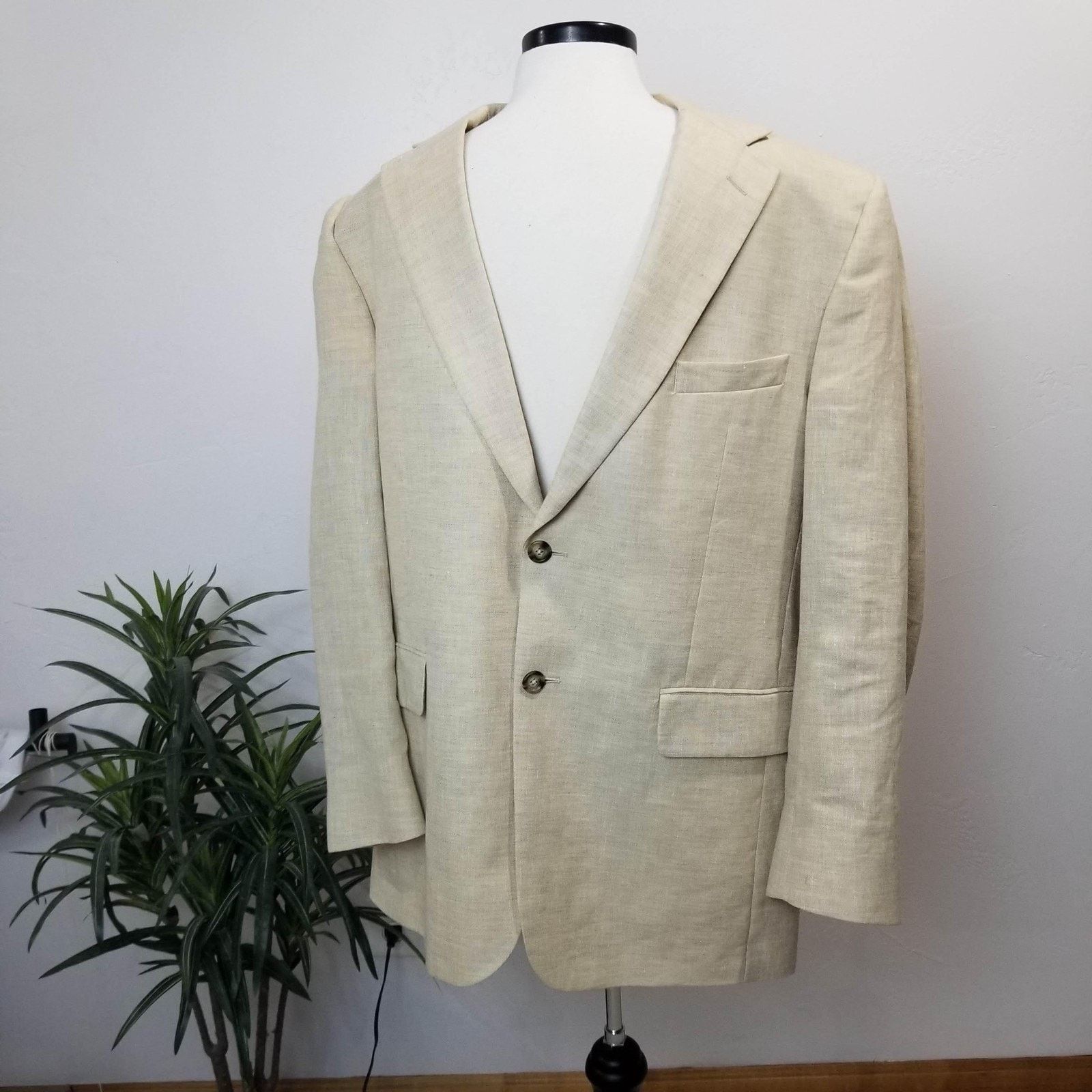 Jos. A. Bank Jos A Bank Blazer Mens 41R Beige Linen Wool Sport Coat Size 40R - 2 Thumbnail