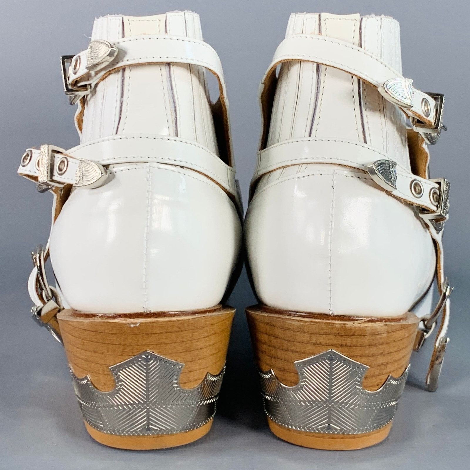 Toga Pulla White Silver Leather Pull On Western Harness Boots Size US 8.5 / IT 38.5 - 3 Thumbnail