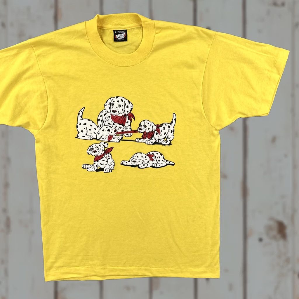 Vintage Vtg Screen Stars Best T-Shirt Yellow Dalmatian Puffy Print USA Made Crew Neck L Short Sleeve Men’s Size L Size US L / EU 52-54 / 3 - 1 Thumbnail