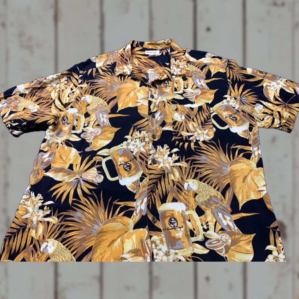 Panama Jack Panama Jack Shirt Men XL Gold Floral Rayon Button-Up Short Sleeve Casual Cocktail Caribbean Tropical Mens XL Gold Floral Shirt Size US XL / EU 56 / 4 - 1 Thumbnail