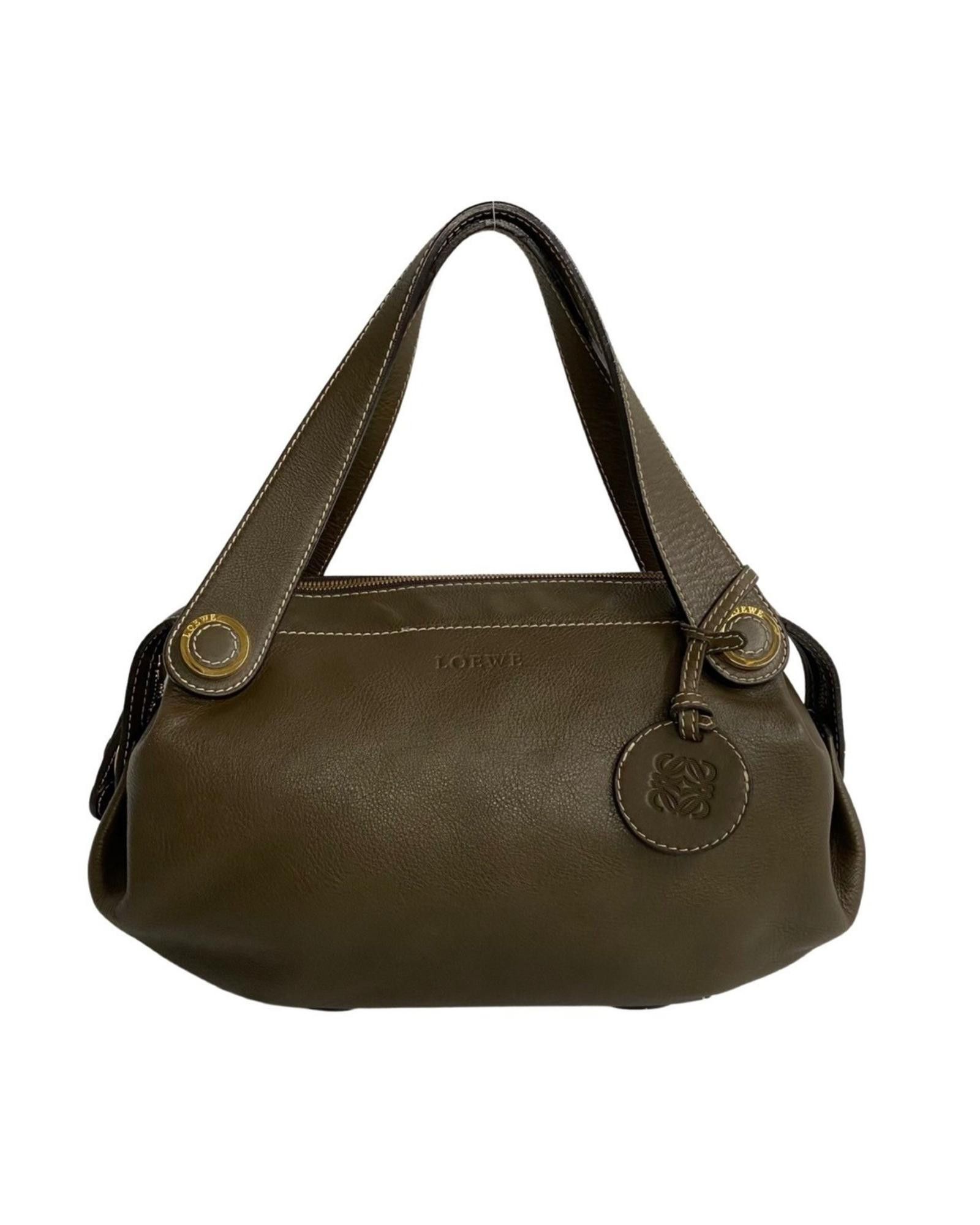 image of Loewe Brown Leather Casual Bag With Name Tag By Spanish Designer, Women's