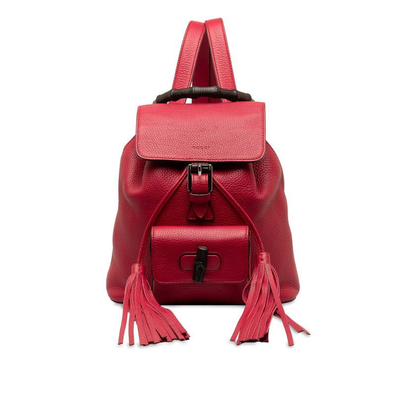 image of Gucci Leather Bamboo Fringe Backpack in Red, Women's