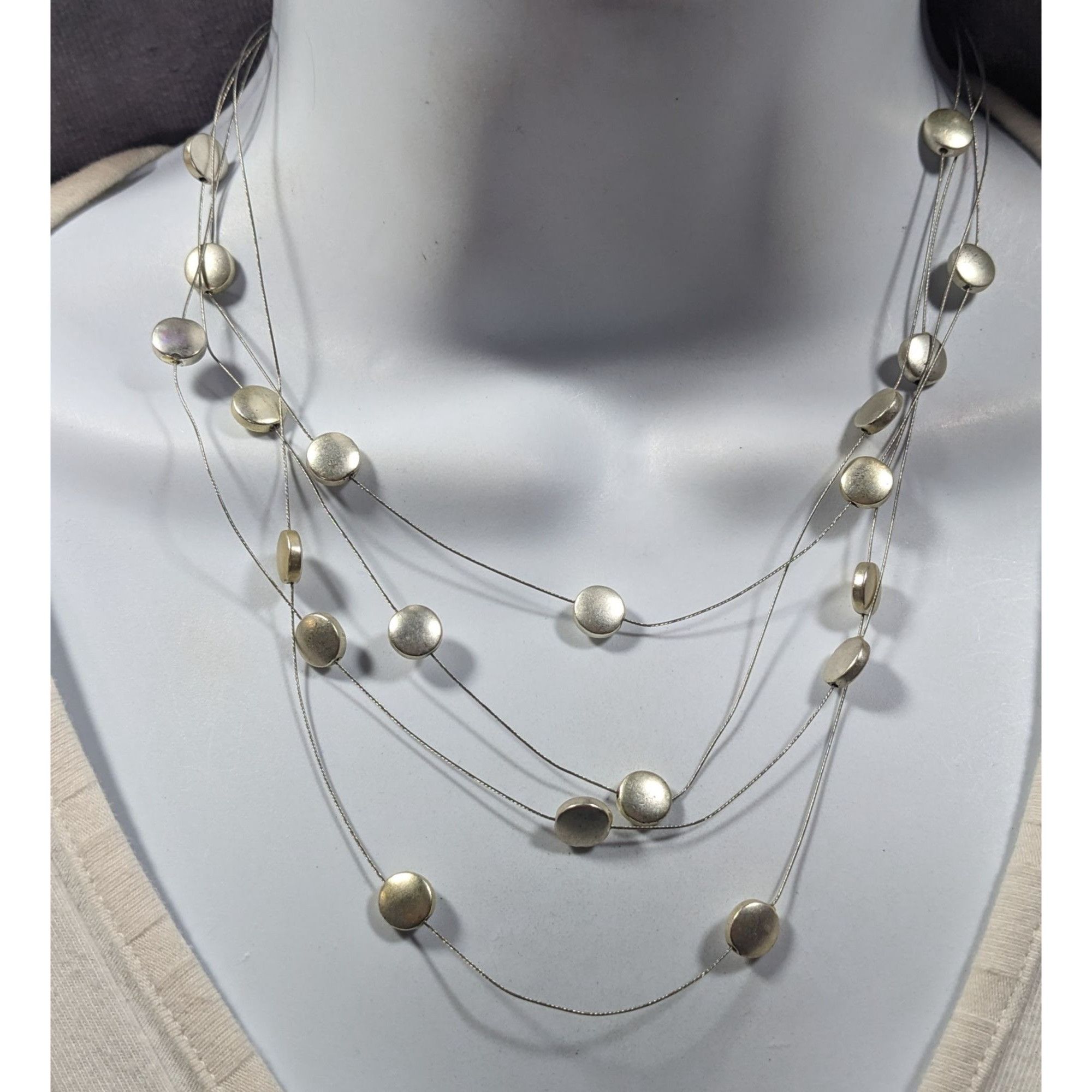 Other Metallic Disc Silver Tone Floating Multilayer Necklace Size ONE SIZE - 4 Thumbnail