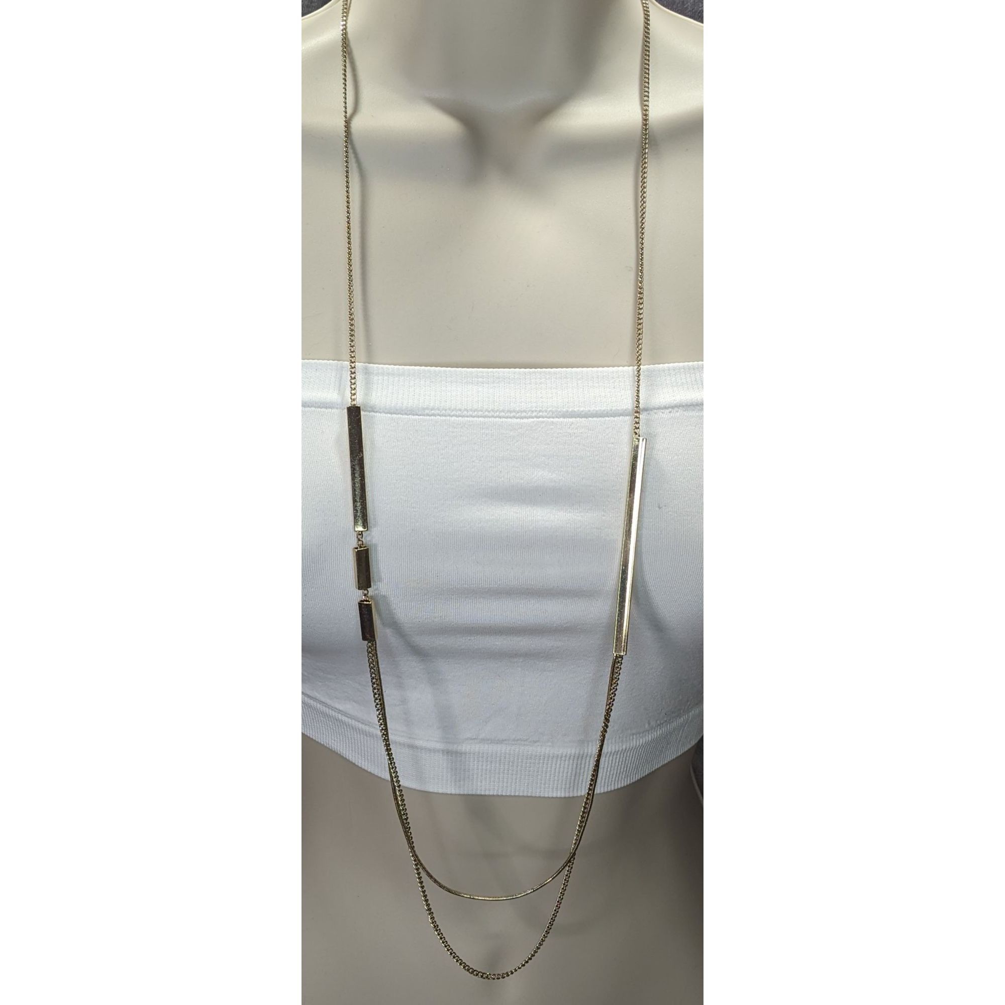 Other Gold-Tone Long Layered Chain Necklace With Bar Accents & 3-I Size ONE SIZE - 1 Thumbnail