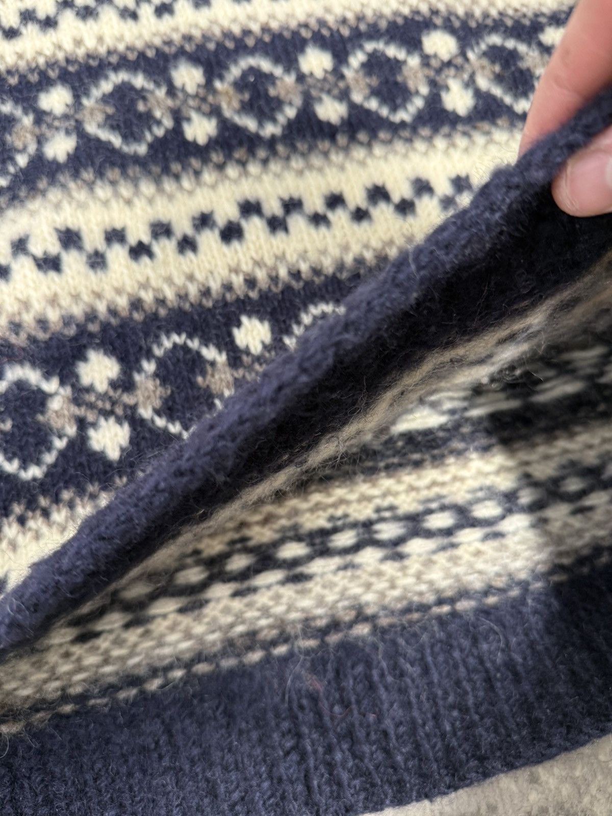 Vintage Vintage Chunky Knitted Navy Cream Wool Sweater Size US L / EU 52-54 / 3 - 6 Thumbnail