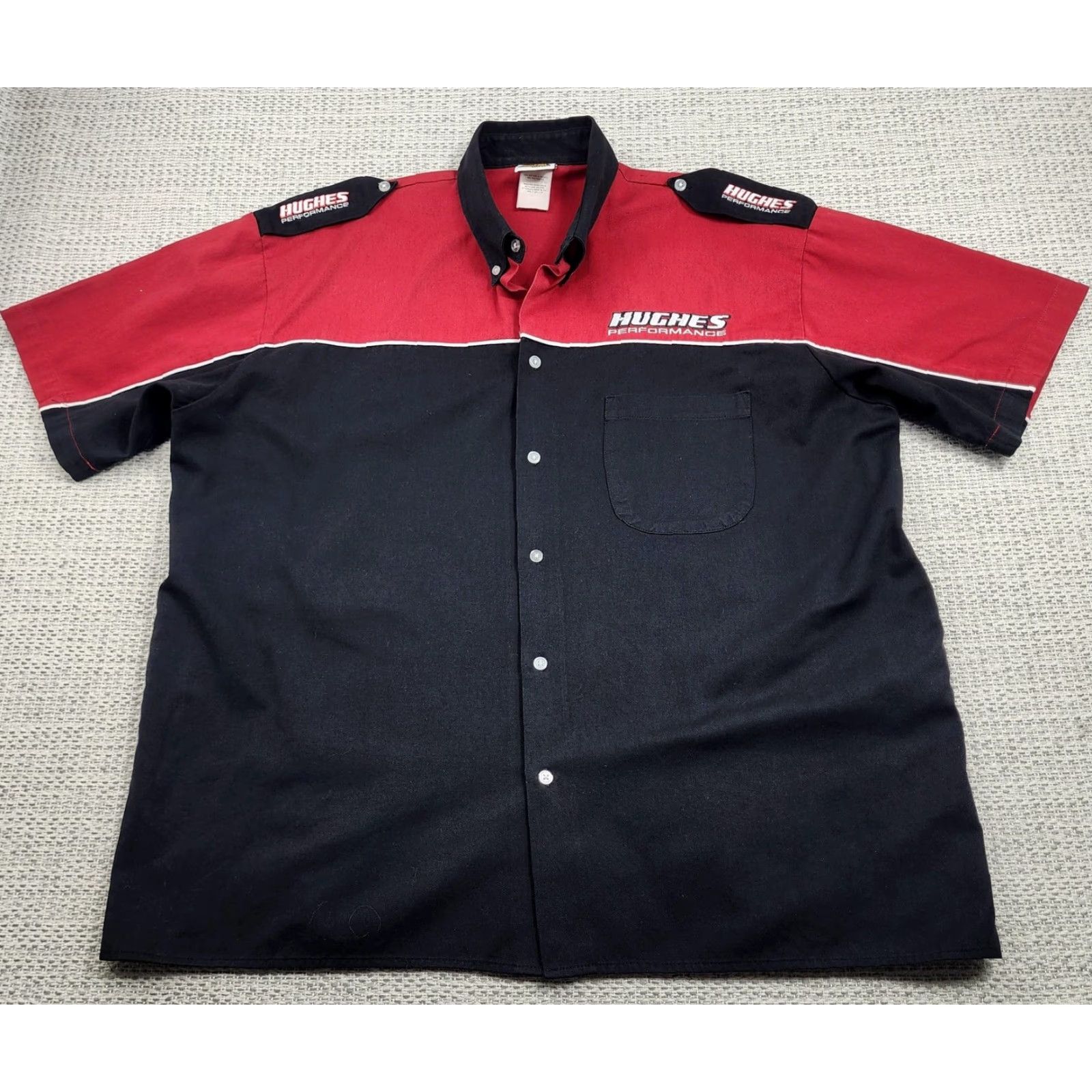 Vintage Hughes Performance Shirt Mens 2XL Red Black Snap Front Pit Crew Work Embroidered Size US XXL / EU 58 / 5 - 3 Thumbnail