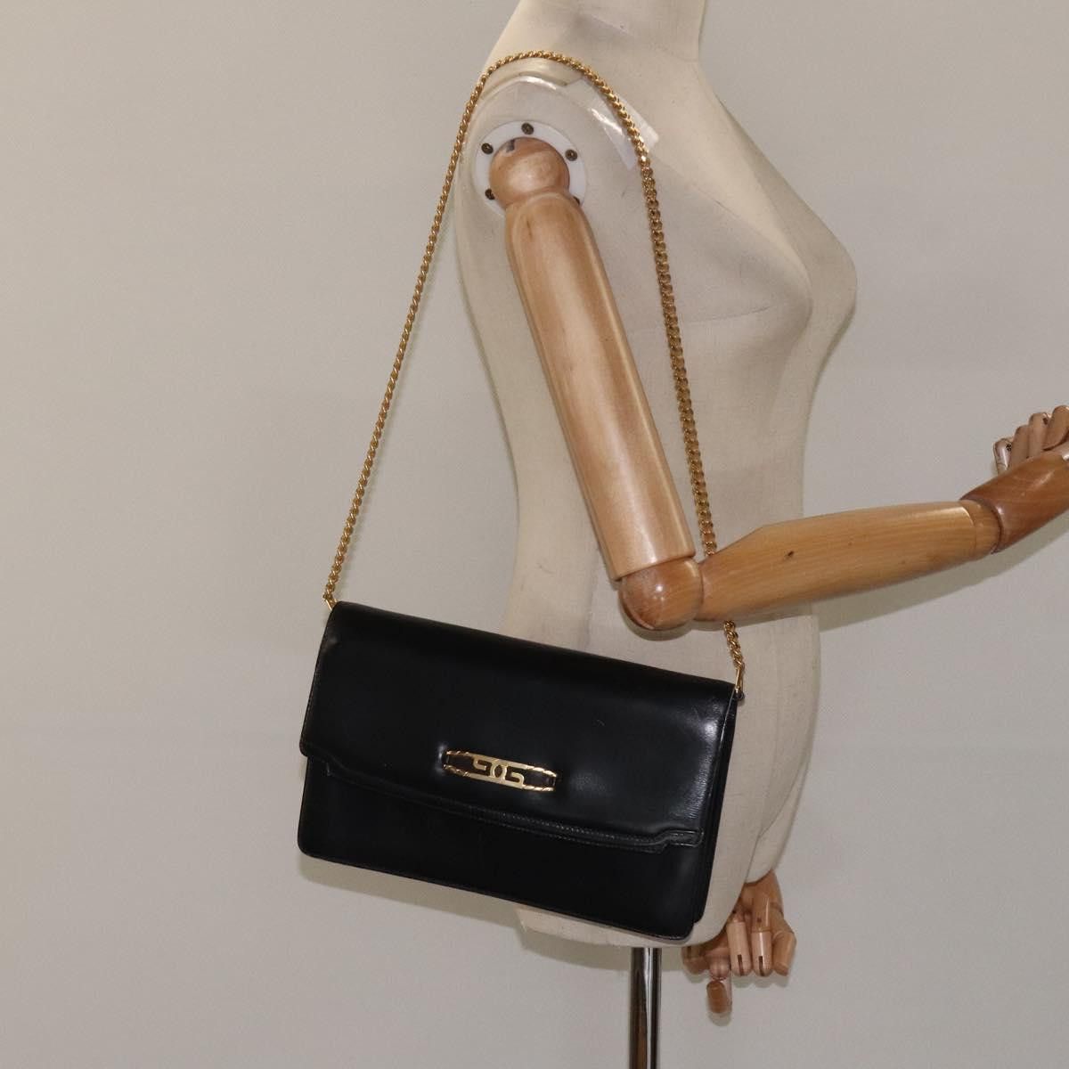 Gucci GUCCI Chain Shoulder Bag Leather Black Gold Size ONE SIZE - 22 Thumbnail