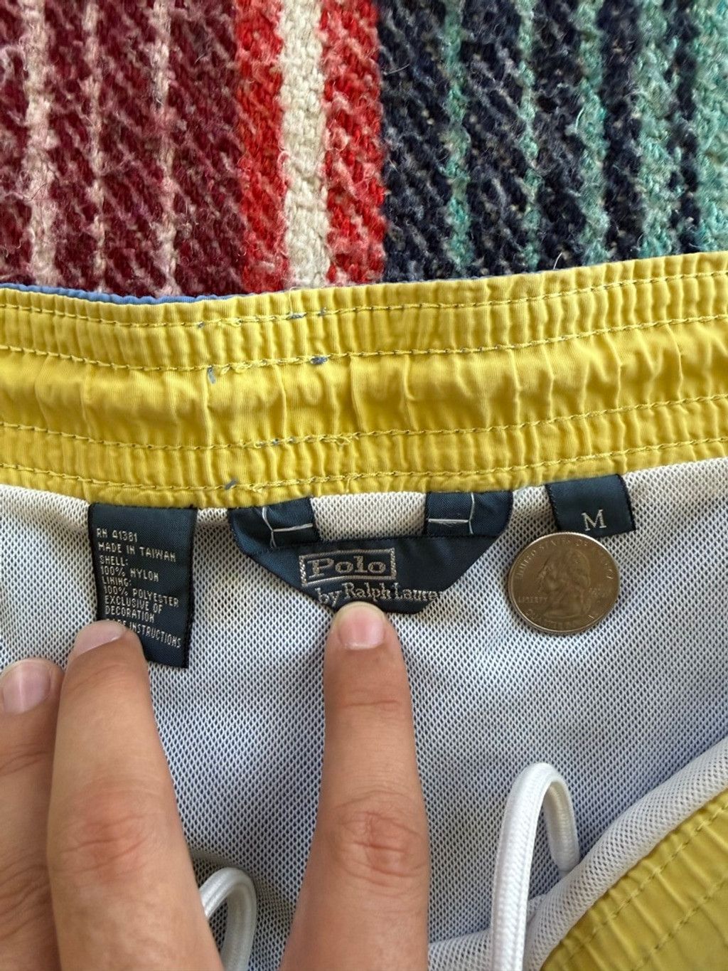Polo Ralph Lauren Vintage Polo Ralph Lauren Blue Swim Trunks M with Yellow Wai Size US 34 / EU 50 - 4 Thumbnail