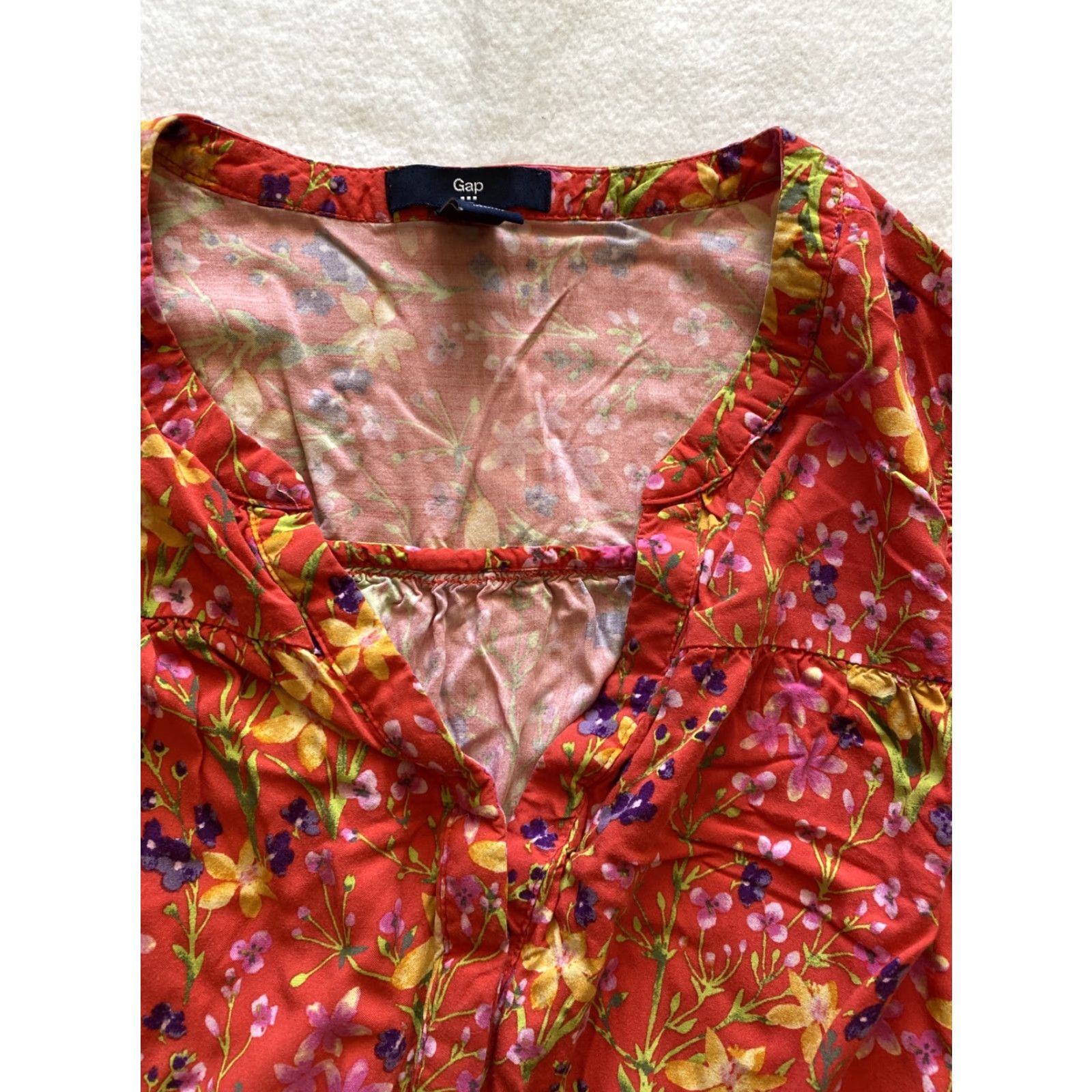 Gap GAP Red Floral Mini Dress Sleeveless V-Neck Drawstring Waist M Women’s Short Casual Spring Summer Fall Multicolor Flower Pattern Dress Size M / US 6-8 / IT 42-44 - 3 Thumbnail