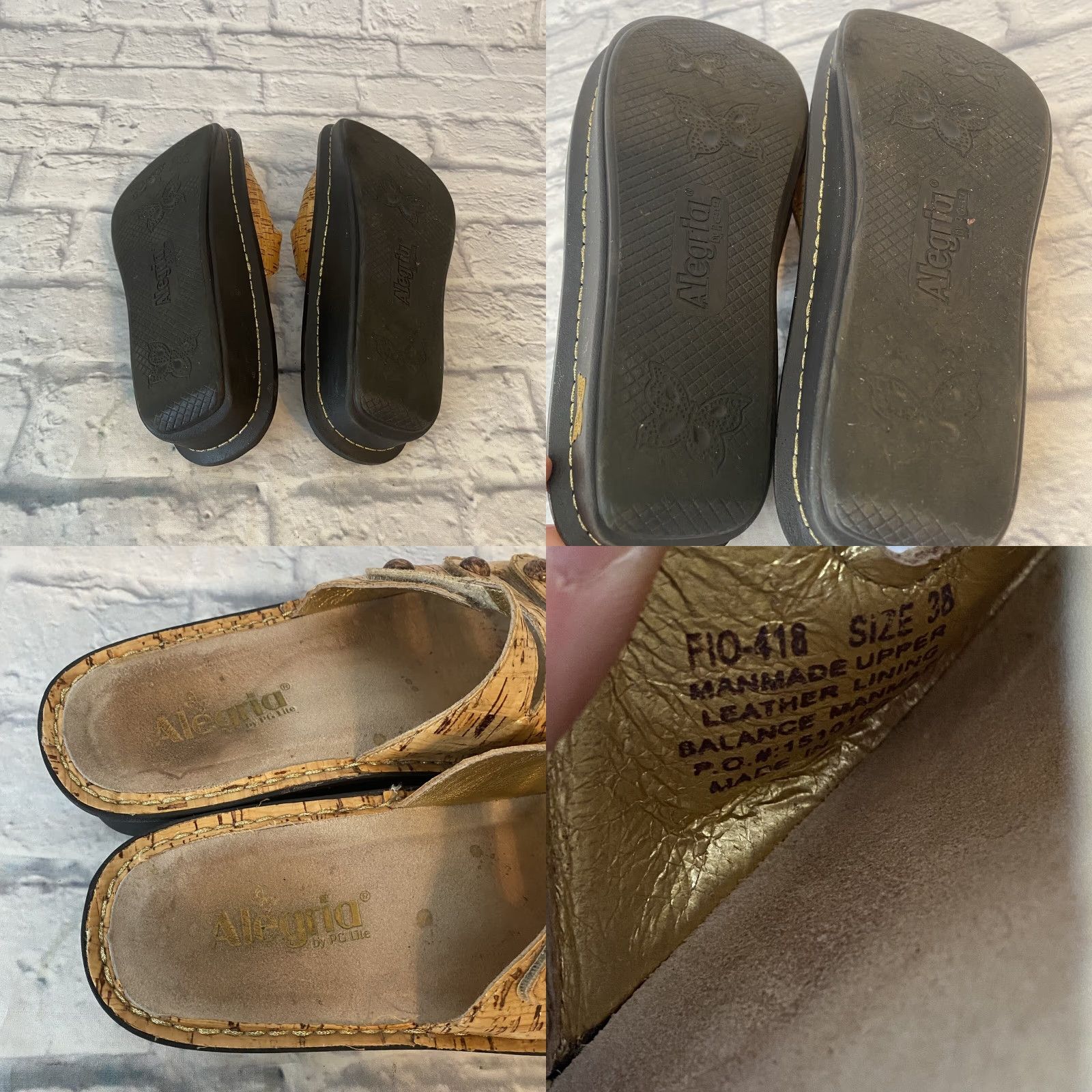 Vintage Alegria Algeria Fiona F10-418 Leather Cork Print 3 Strap Slide Sandals Beige 38/US 7.5 Cork Pattern Casual Women Size US 8 / IT 38 - 9 Thumbnail
