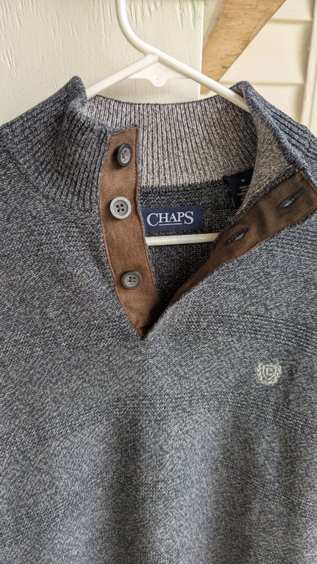 Chaps Men's Chaps M Charcoal Grey Mock Neck Button Sweater Size US M / EU 48-50 / 2 - 4 Thumbnail