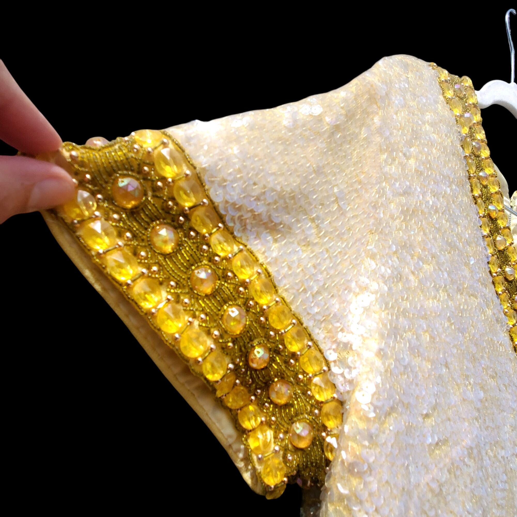 Vintage 60s Sequin Beaded Yellow Skirt Set XL NWT Cleopatra Movie In Size XL / US 12-14 / IT 48-50 - 9 Thumbnail