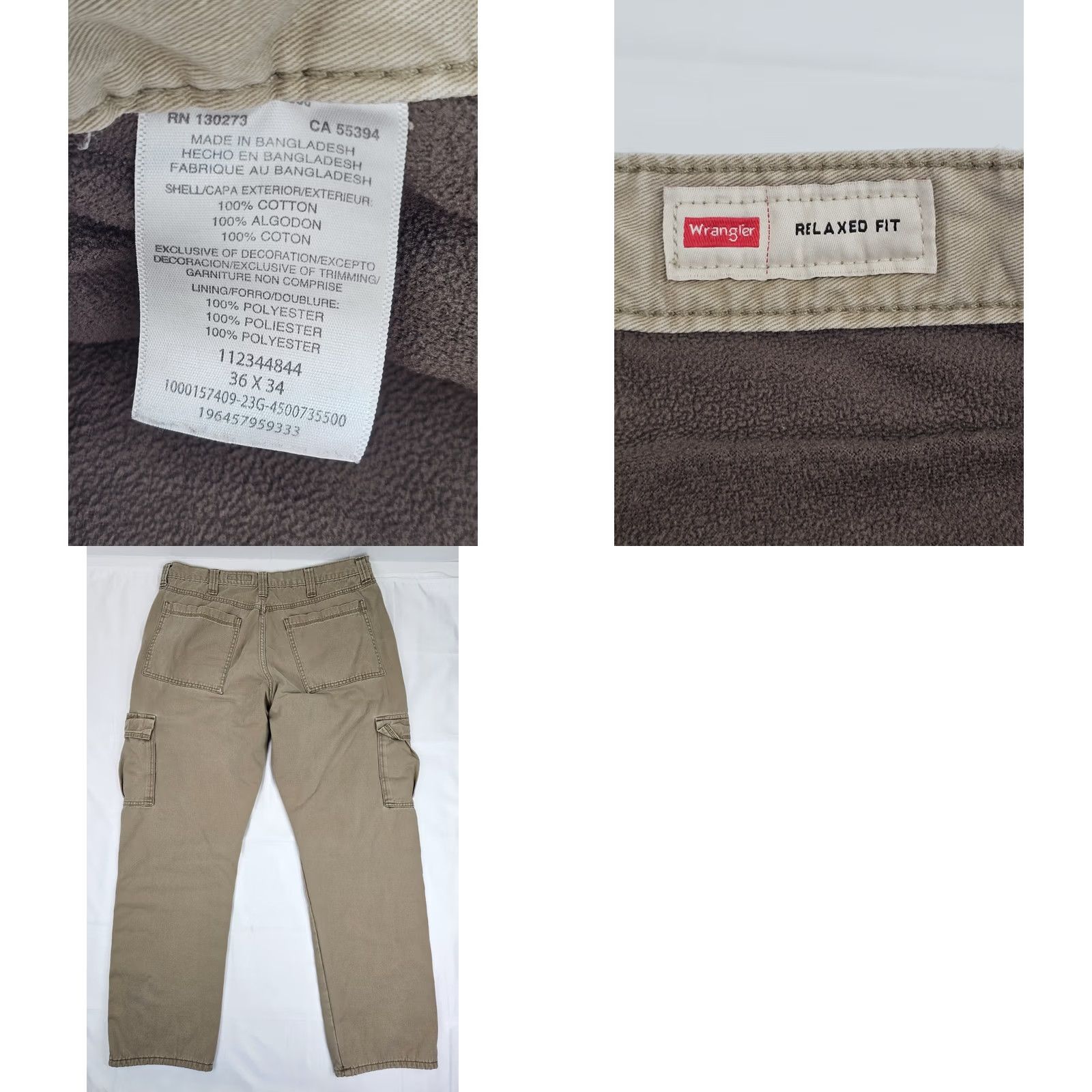 Wrangler Wrangler Cargo Pants Men 36x34 Fleece Lined Beige Relaxed Fit Cargo Utility Workwear Pants Size US 36 / EU 52 - 8 Thumbnail