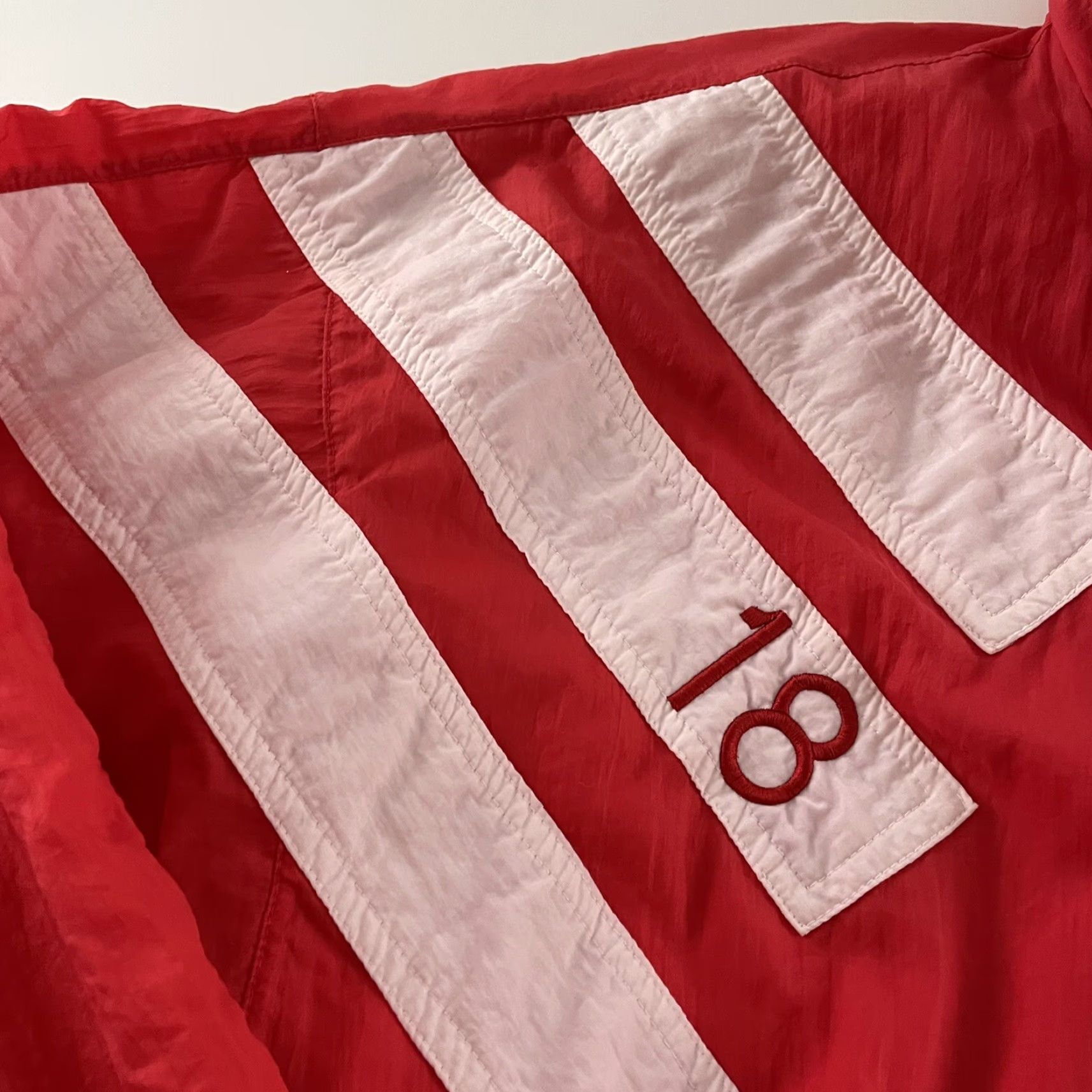 Adidas VTG Adidas Full Zip Windbreaker Jacket Hideaway Hood Mens Large Red White Jacket Size US L / EU 52-54 / 3 - 3 Thumbnail