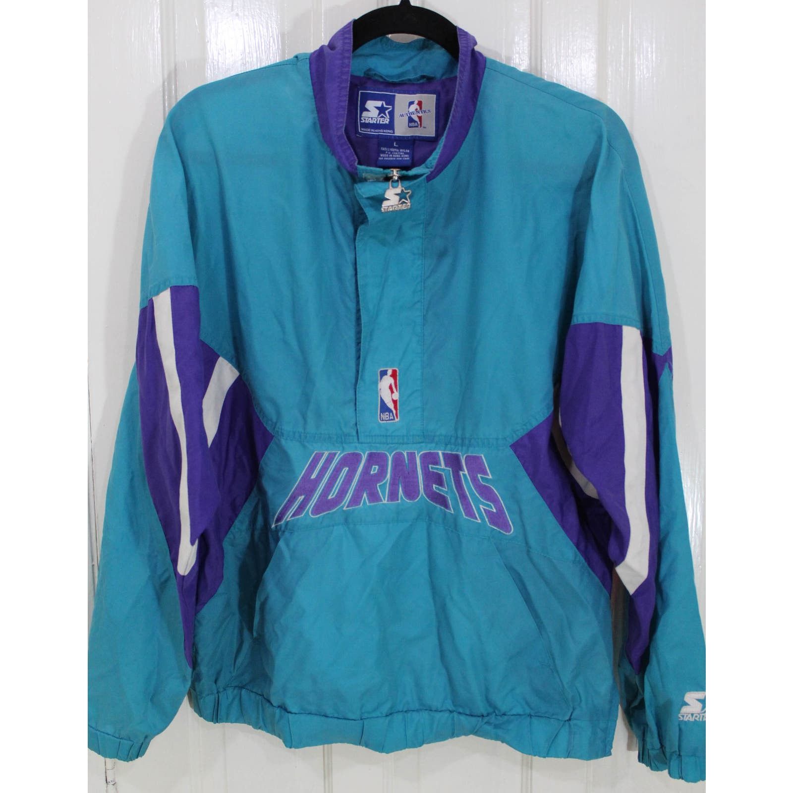 image of Charlotte Hornets 90's Starter Jacket 1/2 S Teal Nba VTG in Blue, Men's (Size Small)