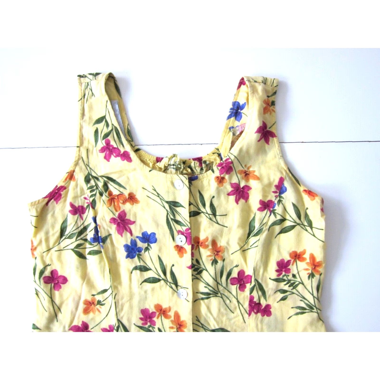Pinko Bedford Fair Lifestyles 100% Rayon Yellow Pink Floral Long Maxi Tank Dress M Size M / US 6-8 / IT 42-44 - 3 Thumbnail