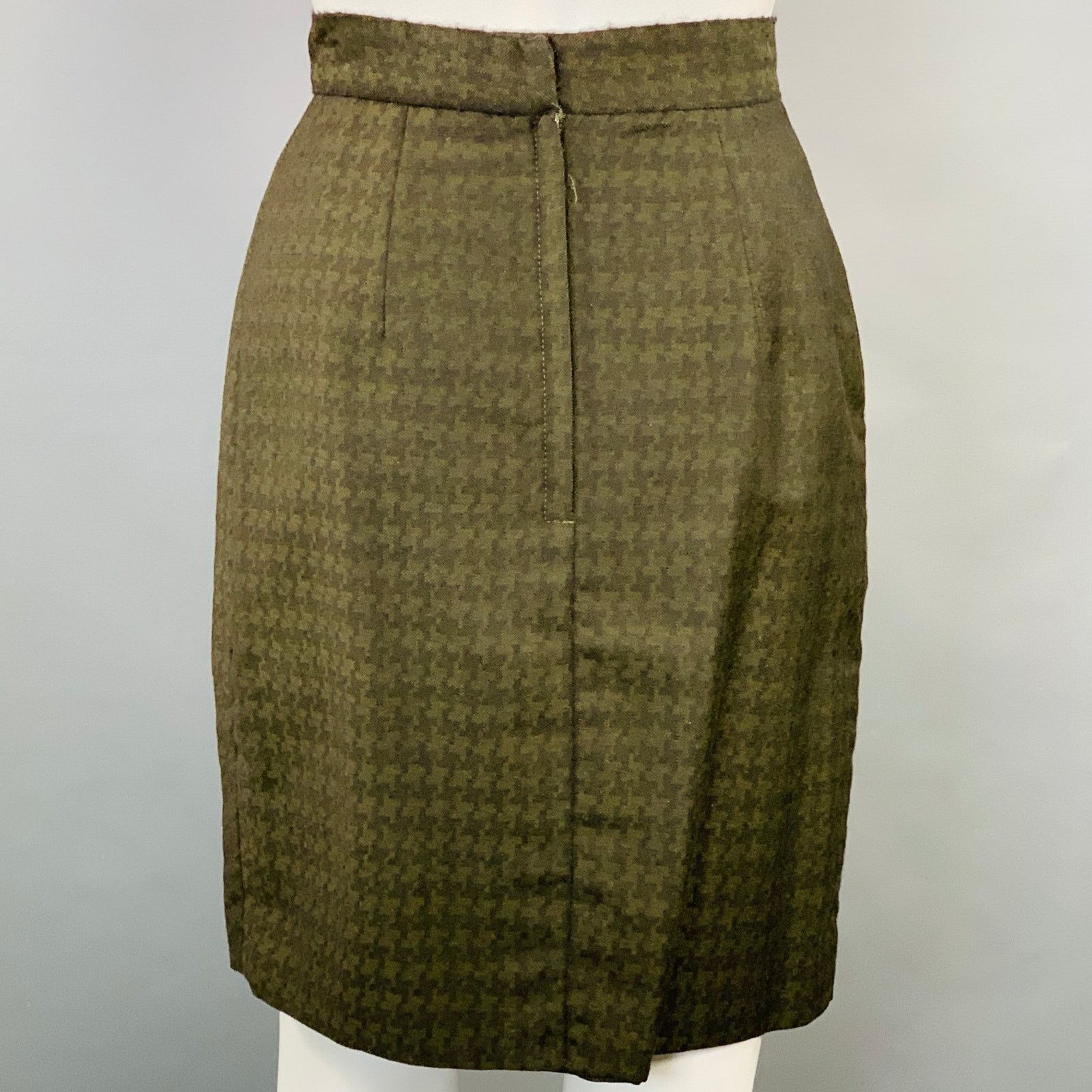 Other OKW Green Wool Button Down Houndstooth Mini Skirt Suit Size 24" / US 00 / IT 34 - 5 Thumbnail