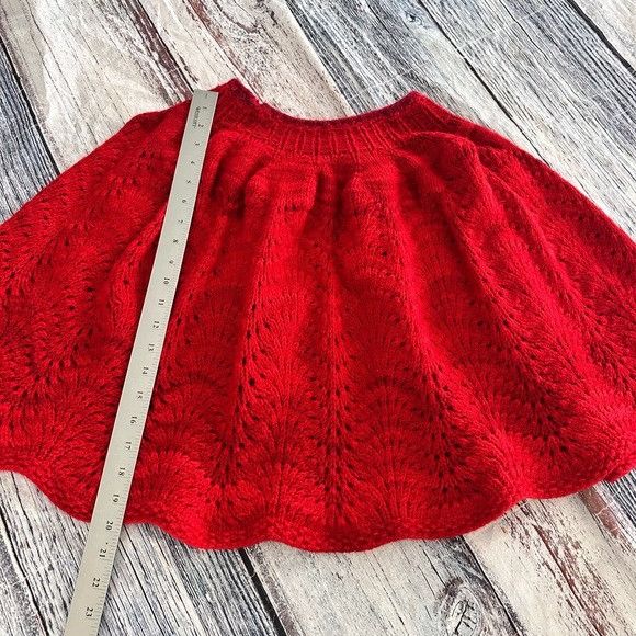 Handmade Handmade Knit Red Poncho Shawl Size ONE SIZE - 7 Thumbnail