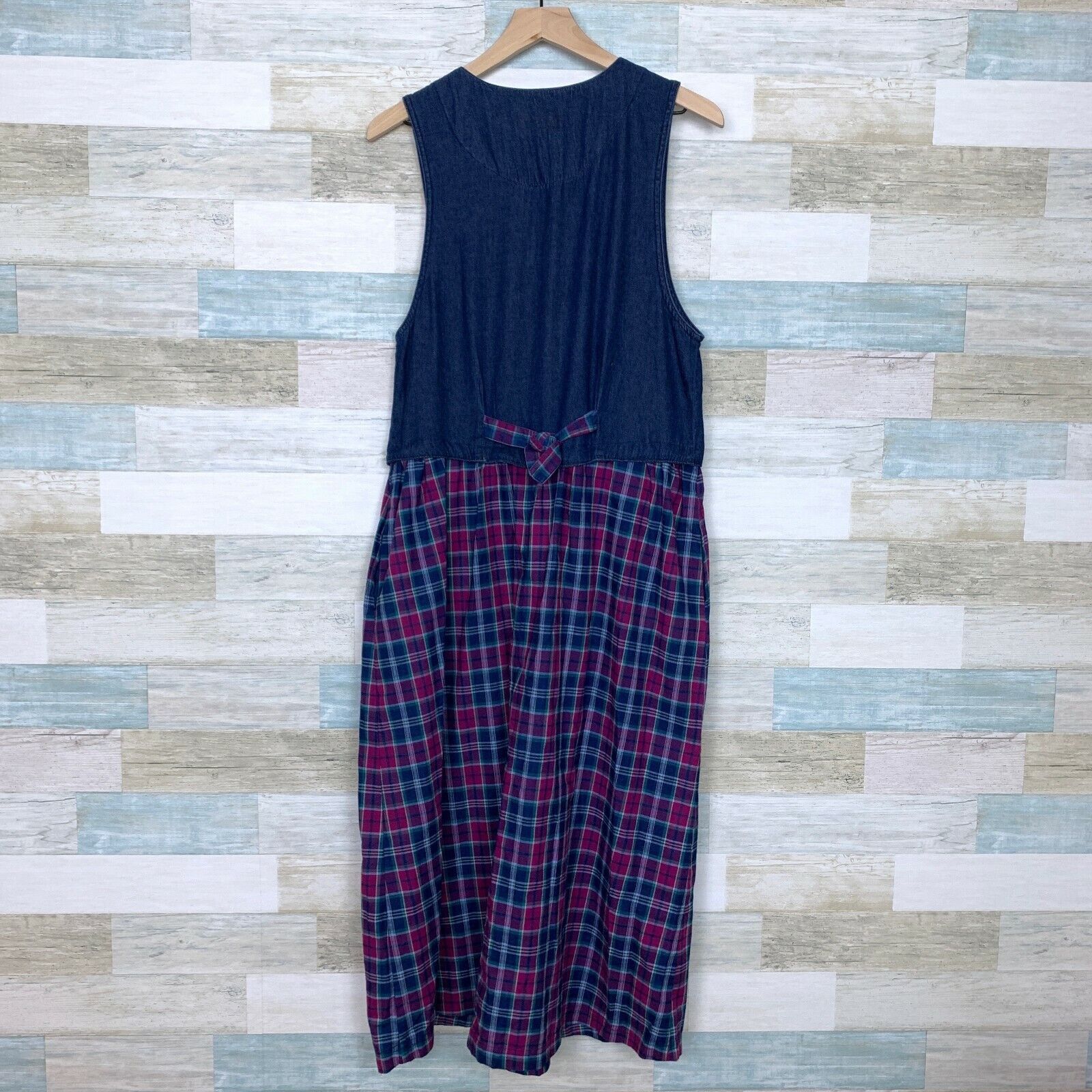 Jantzen Jantzen VTG 90s Denim Plaid Pinafore Smock Maxi Dress Blue S Size S / US 4 / IT 40 - 4 Thumbnail