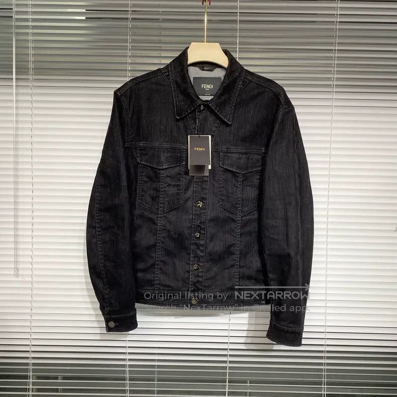 Fendi Denim Jacket with Fleece Leather Patch Logo Button