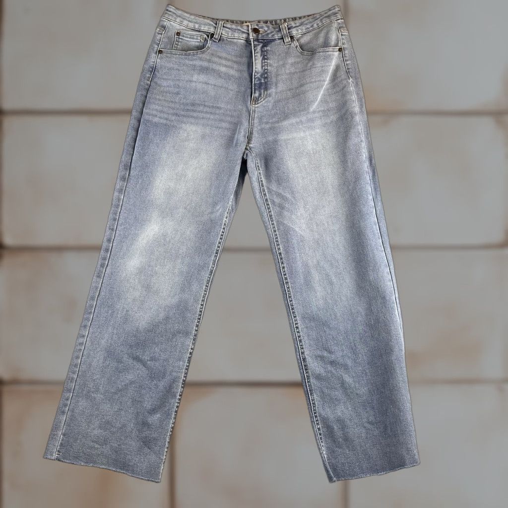 Vintage Oat Jeans Women's 30 High Rise Wide-Leg Raw Hem Denim Blue 32x28 Bohemian Grunge Hippie Relaxed Size 30" / US 8 / IT 44 - 1 Thumbnail