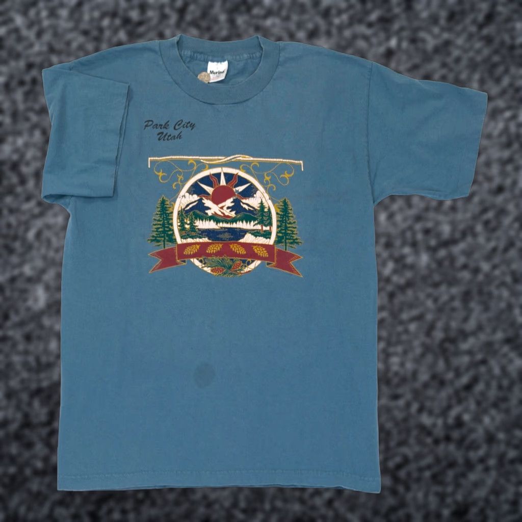 Vintage VINTAGE Murina Park City Utah T-Shirt Men L Blue 90s USA Logo Crew Neck Long Sleeve Made in USA Size US L / EU 52-54 / 3 - 1 Thumbnail