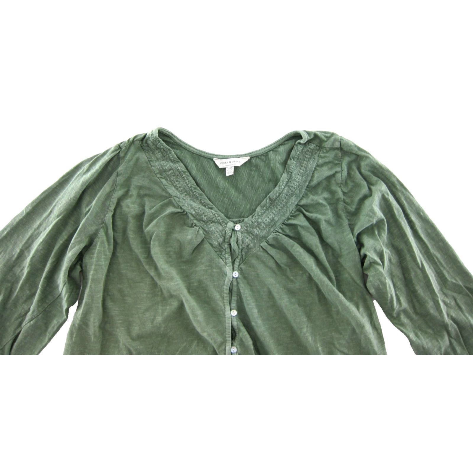 Lucky Brand Lucky Brand Blouse Shirt Womens M Green 100% Cotton Jersey Long Sleeve V-Neck Button Down Tunic Casual/Business/Formal .. Size M / US 6-8 / IT 42-44 - 4 Thumbnail
