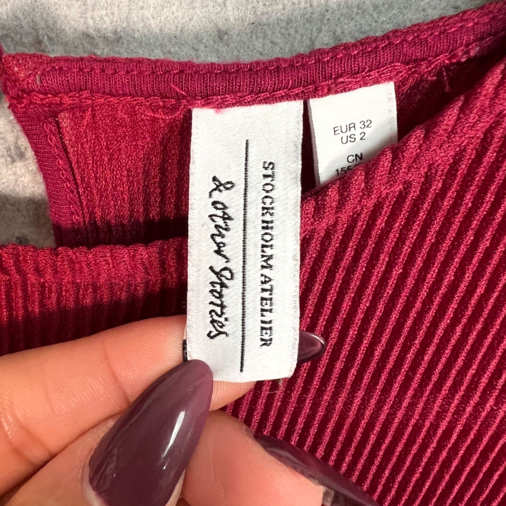 & Other Stories & Other Stories Stockholm Atelier Womens Red Midi Dress Ribbed Long Sleeve 2 A-Line Womens 90s Fashion? Size XS / US 0-2 / IT 36-38 - 3 Thumbnail