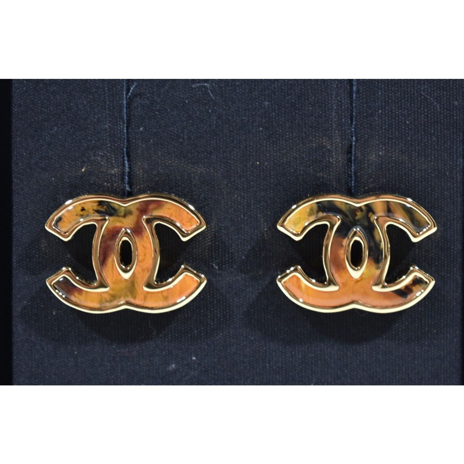 Chanel Chanel Gold Orange Red Interlocking Statement Stud Earrings Size ONE SIZE - 8 Thumbnail