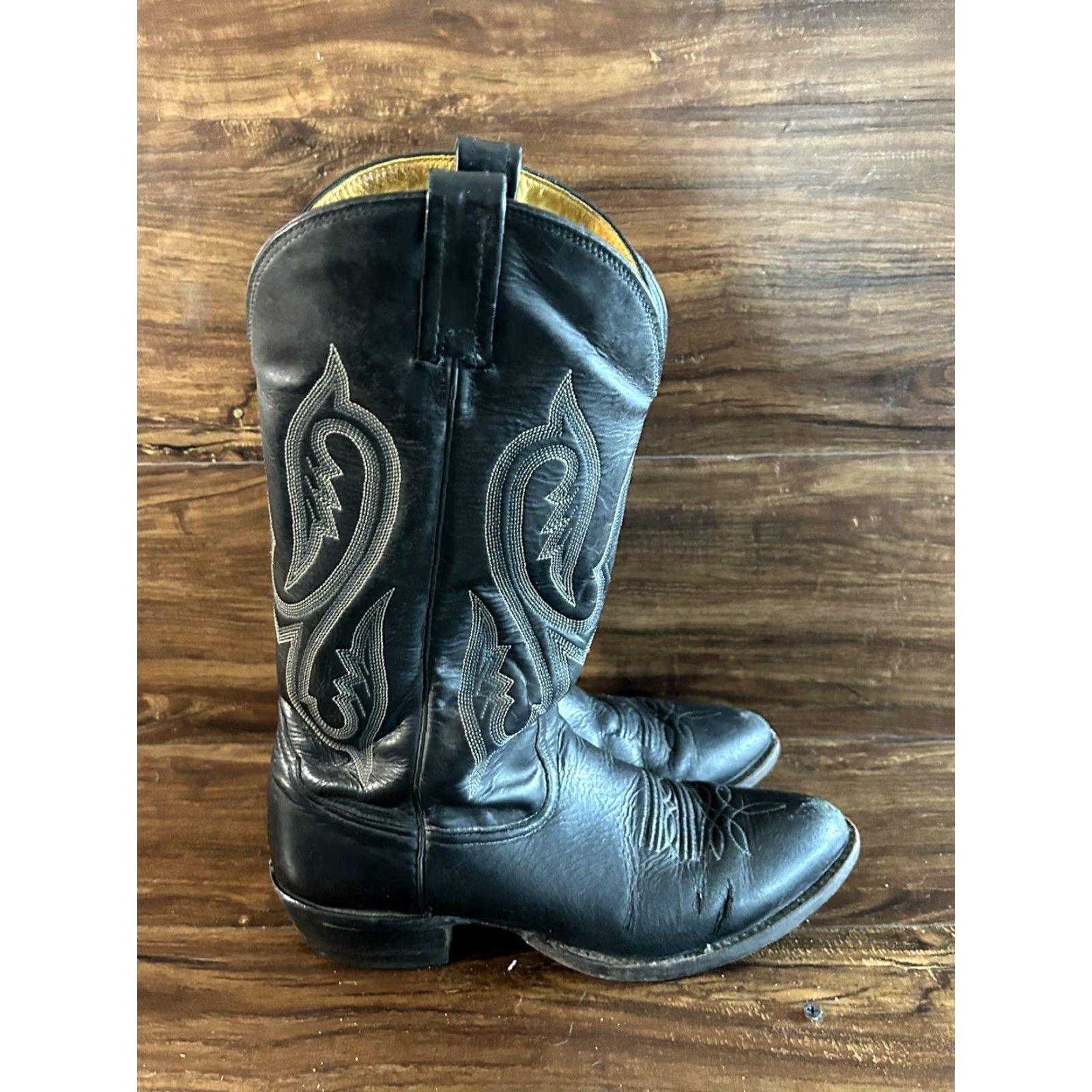 Vintage Nocona Boots Mens Cowboy Western Boot Black 8.5 D Leather Pointed Toe Boots Mens Mens Western Cowboy Theme Shoes Size US 9 / EU 42 - 3 Thumbnail