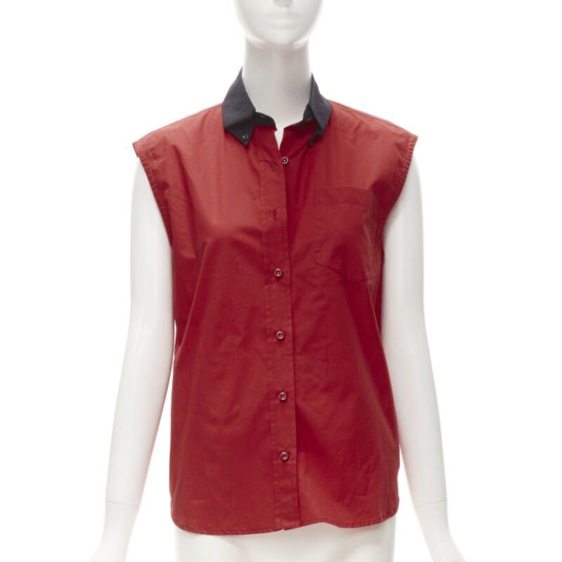 Prada PRADA red contrast black collar boxy sleeveless vest shirt S Size ONE SIZE - 1 Thumbnail