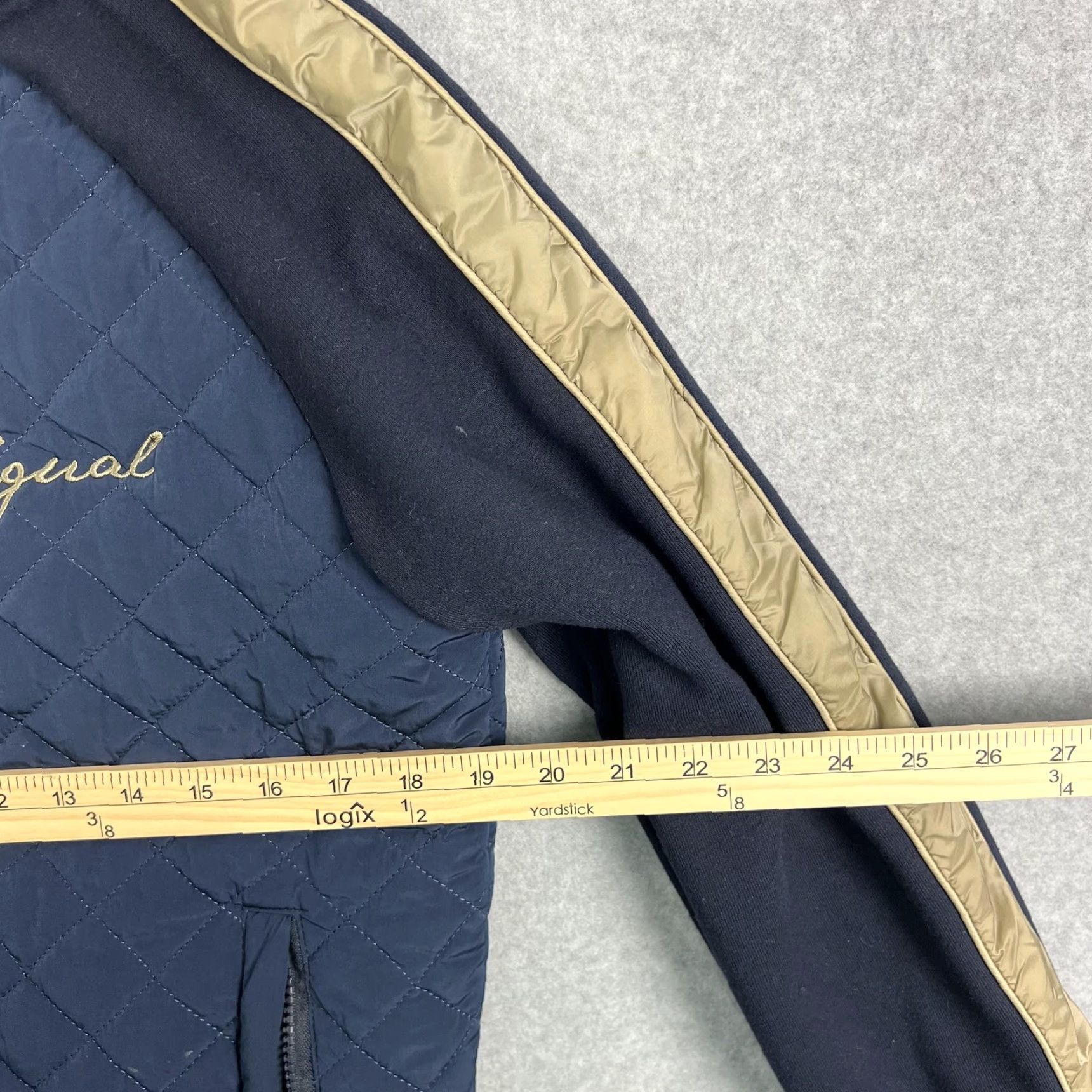 Desigual Desigual Jacket Mens Small Blue Navy Quilted Bomber Full Zip Gold Stripe Pockets Size US S / EU 44-46 / 1 - 2 Thumbnail