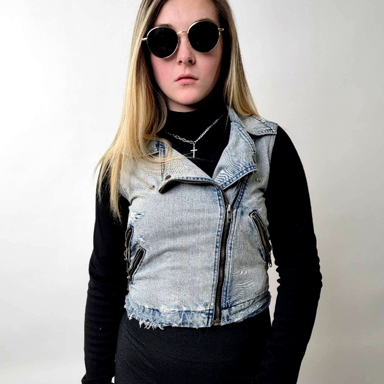 Other Distressed Denim Acid Wash Jean Jacket Jersey Knit Jacket Size S / US 4 / IT 40 - 2 Thumbnail