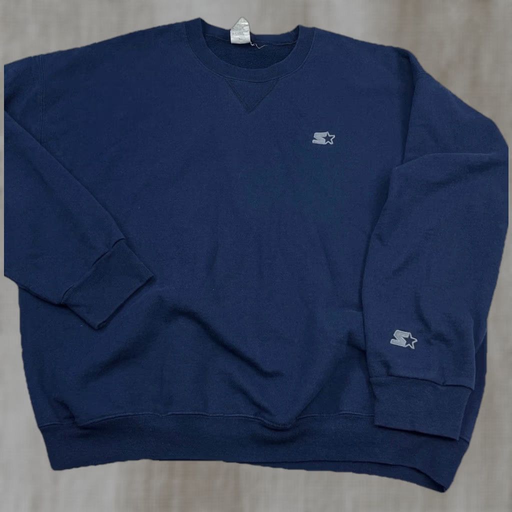 Starter VINTAGE Starter Sweatshirt Men XL Blue Crew Neck Pullover Embroidered Logo Solid Athletic American Retro Hipster 00s Size US XL / EU 56 / 4 - 1 Thumbnail