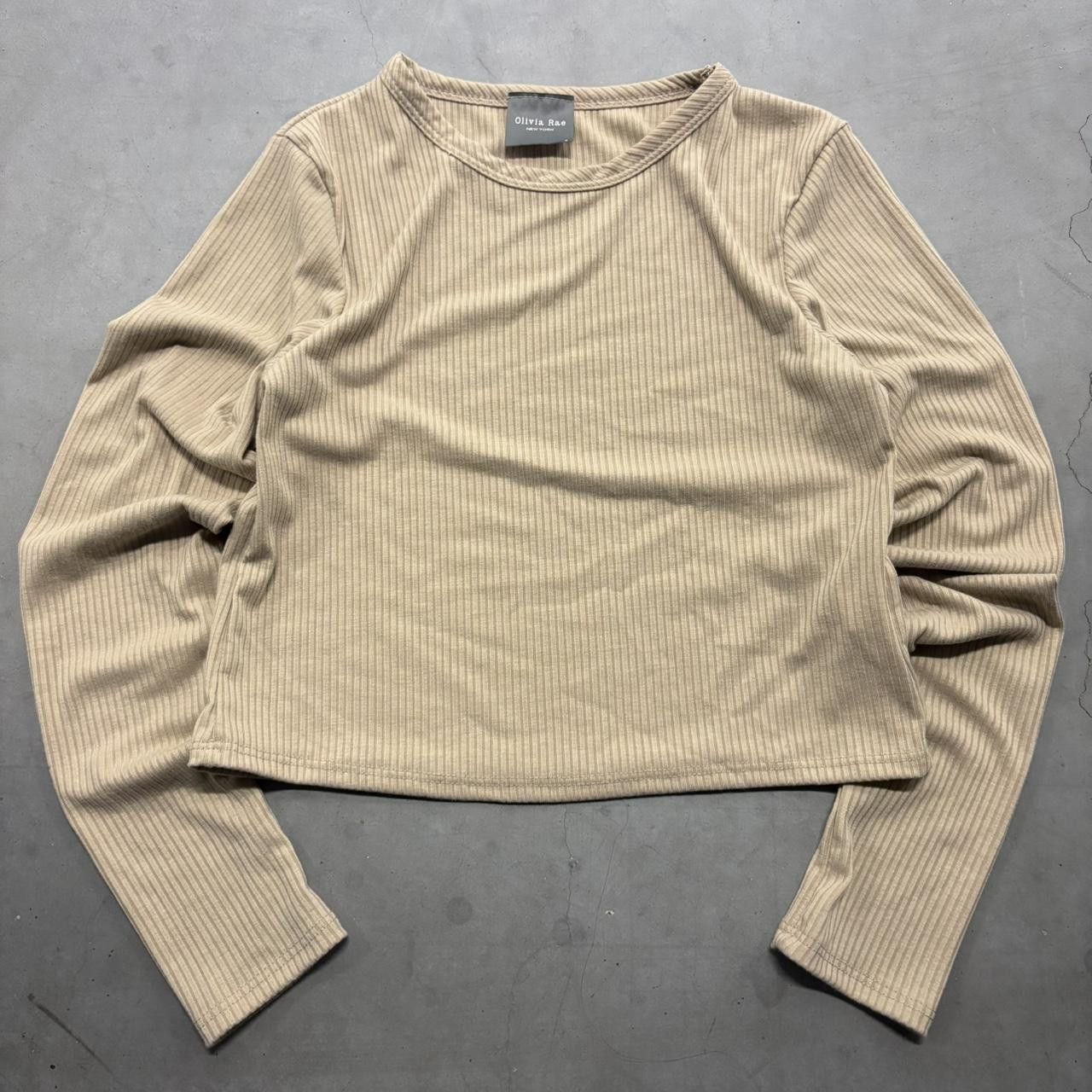 Vintage Crazy Vintage Y2K/2000s Cute Cropped Beige Coffee Long Sleeve Thermal Shirt! Size S / US 4 / IT 40 - 1 Thumbnail
