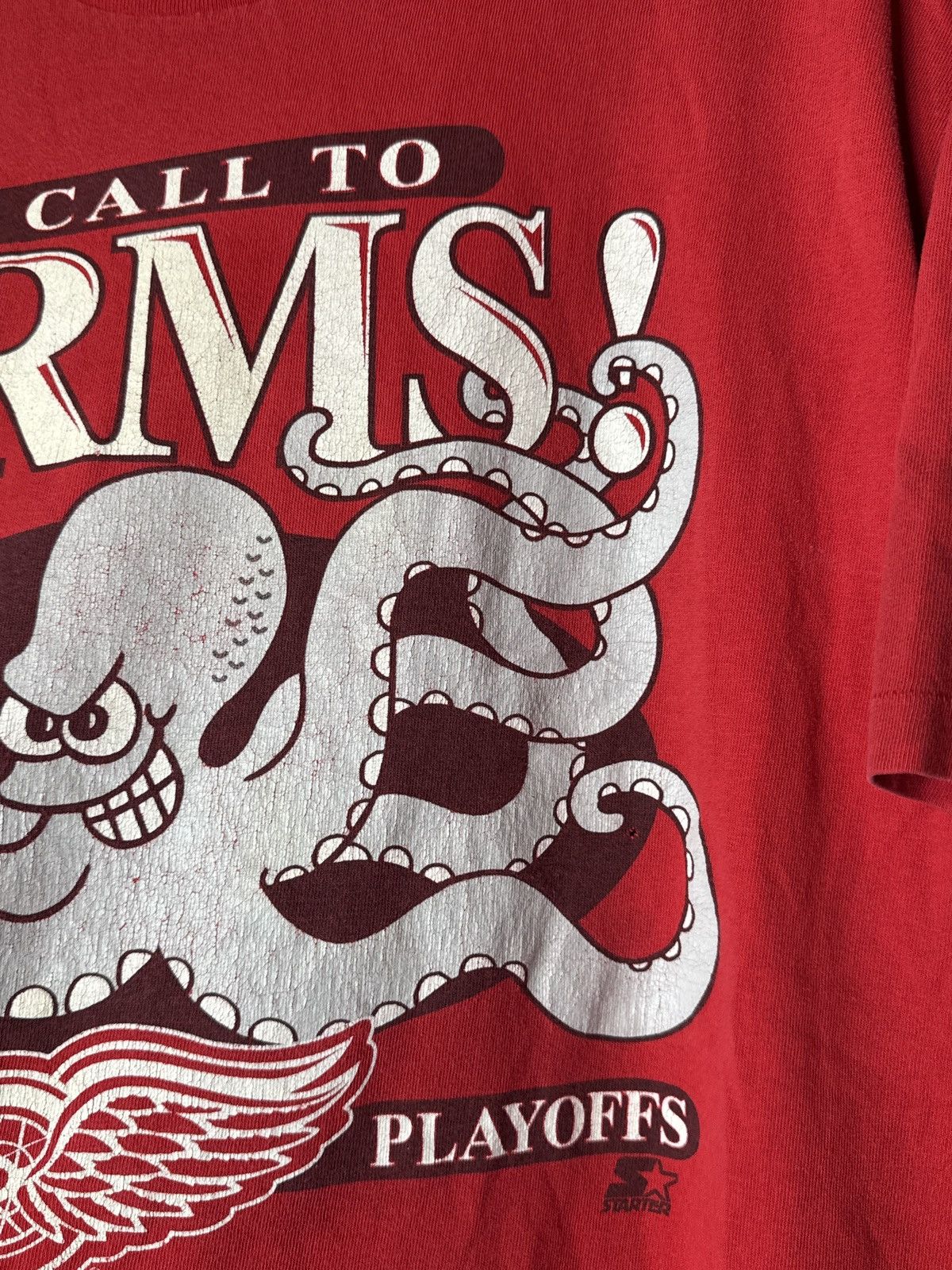 NHL × Starter × Vintage Vintage 1995 Detroit Red Wings Call To Arms Playoffs Tee Size US XL / EU 56 / 4 - 6 Thumbnail