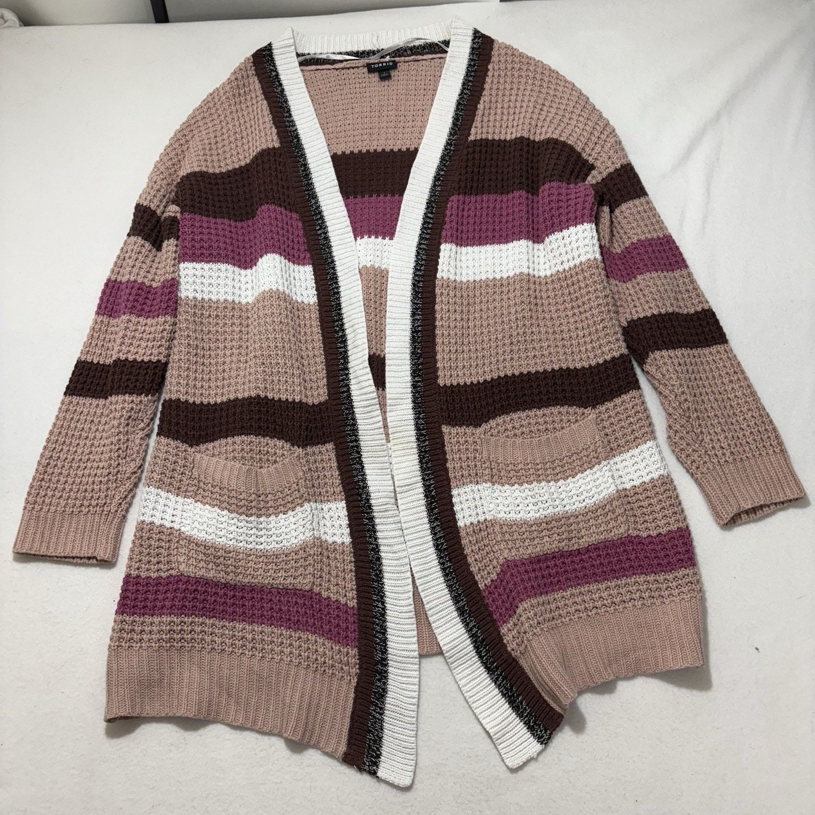 Other Torrid 1X Boyfriend Cardigan Open Front Sweater Pink Striped Size XL / US 12-14 / IT 48-50 - 1 Thumbnail