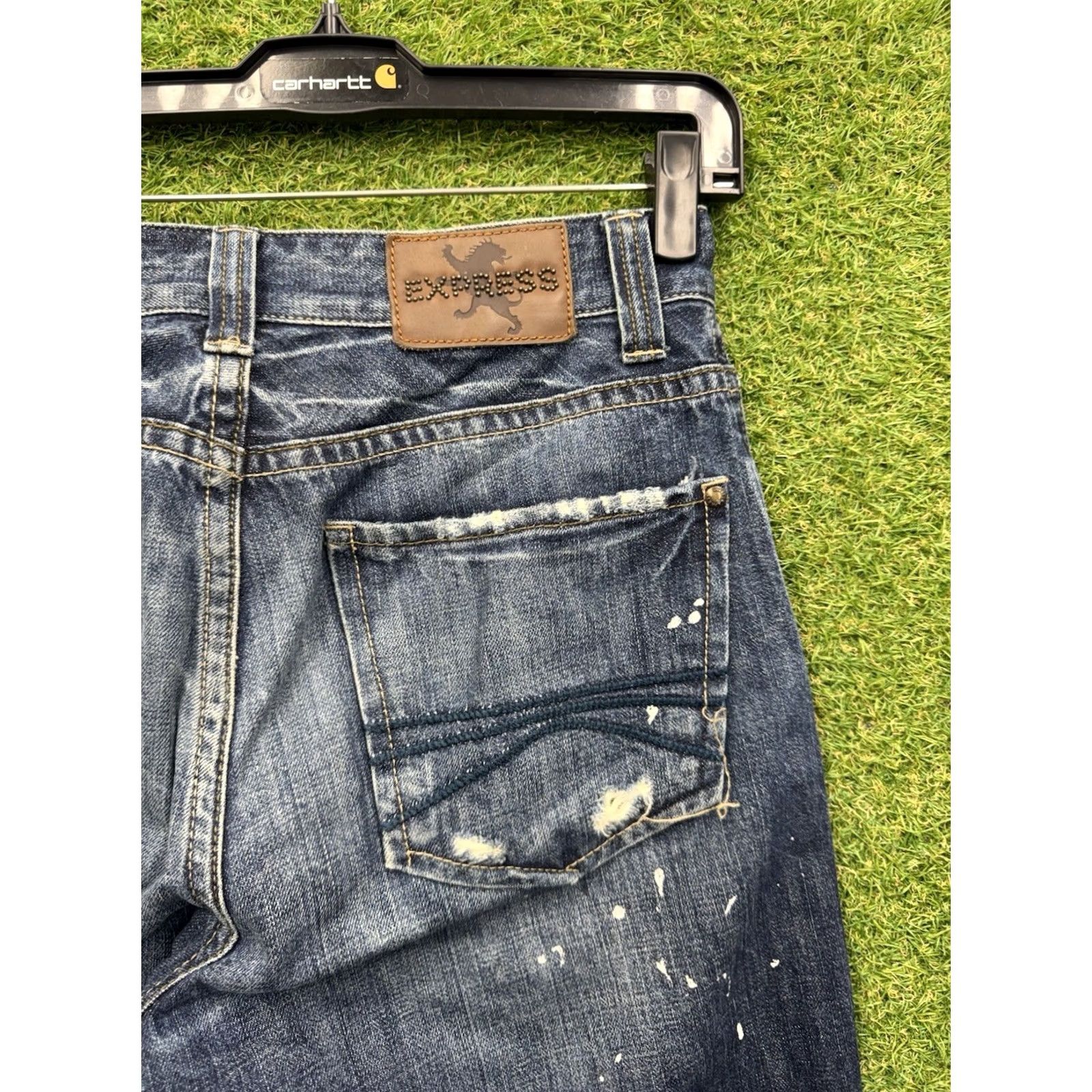 Express Express Kingston Jeans Mens 33x32 Regular Rise Bootcut Distressed Classic Fit Denim Blue Pants Size US 33 - 3 Thumbnail