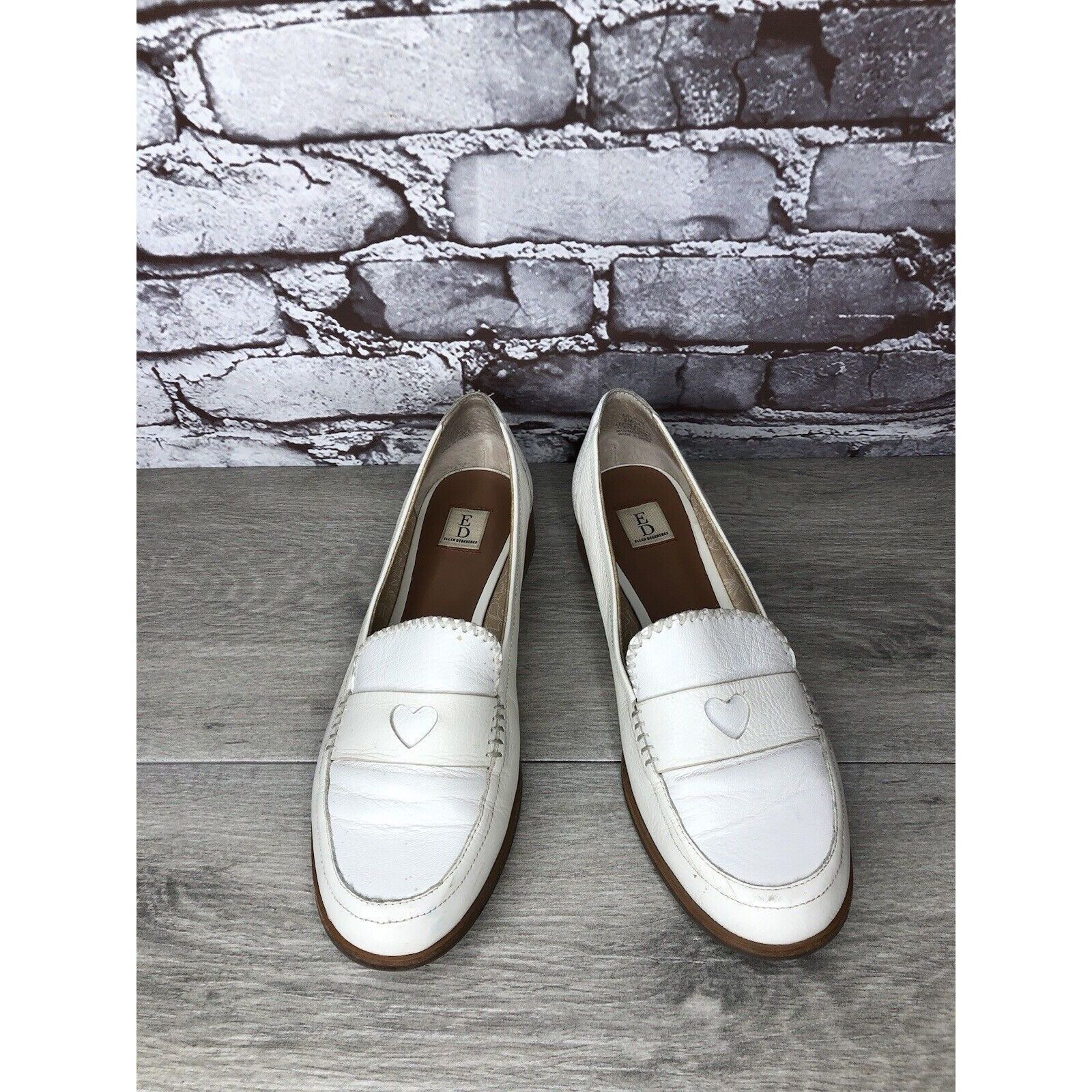 Other Ellen Degeneres ED Laddie White Leather Heart Loafers Shoes Size US 8 / IT 38 - 16 Thumbnail