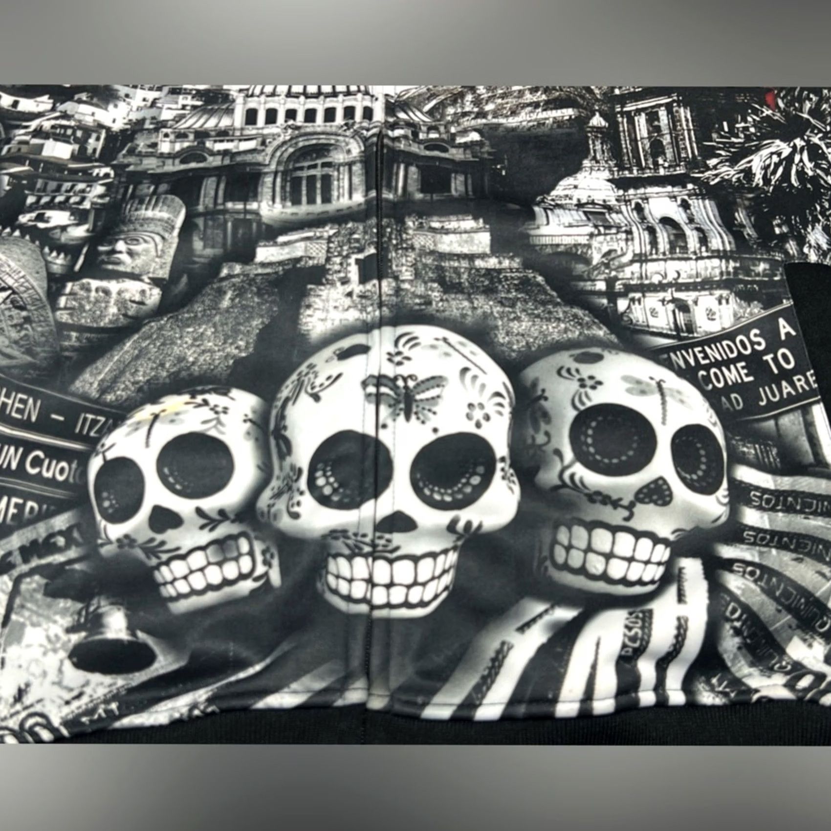 Ecko Unltd. ECKO UNLTD Jacket Mens LARGE Bomber Zip Up Day Of The Dead Skulls Black - Rare Size US L / EU 52-54 / 3 - 3 Thumbnail