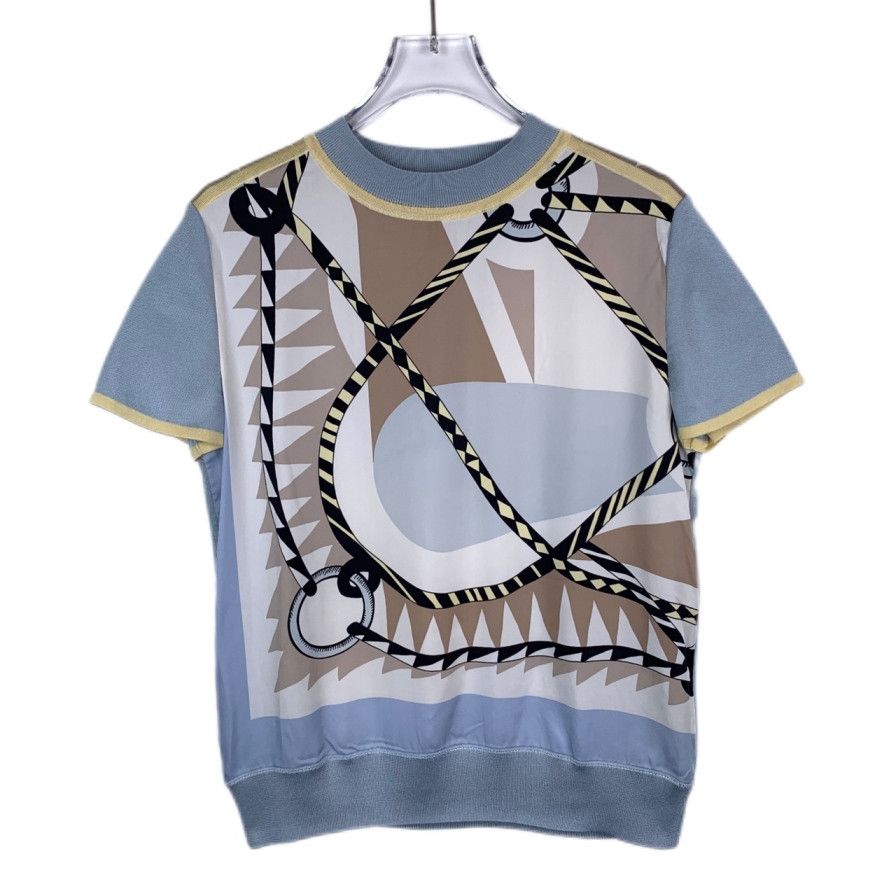 Hermes Hermès Chain Pattern Print Cashmere-Silk Short-Sleeve Shirts Size XXS / US 00 / IT 34 - 1 Thumbnail